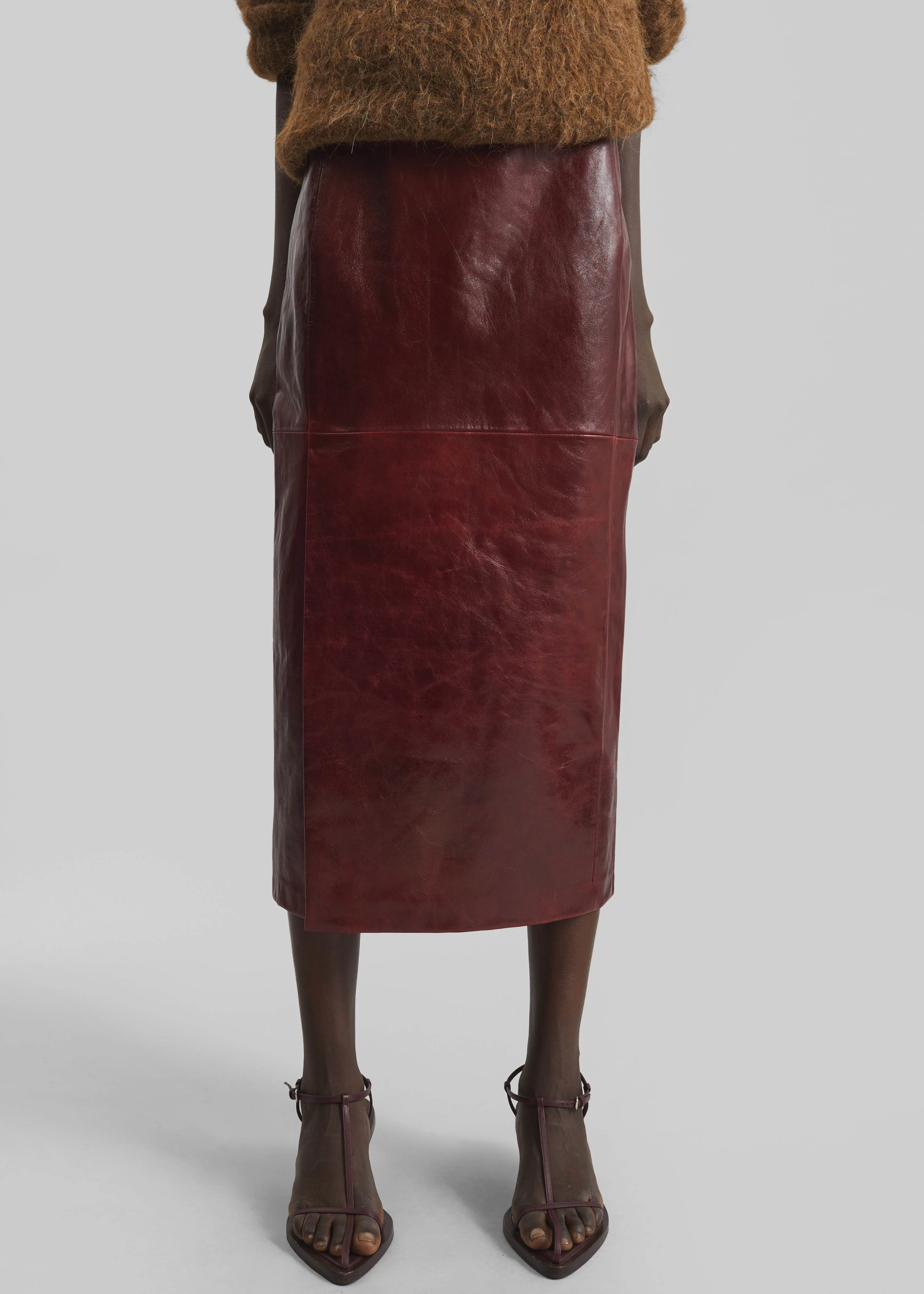 Sportmax Comma Leather Skirt - Bordeaux - Image 3