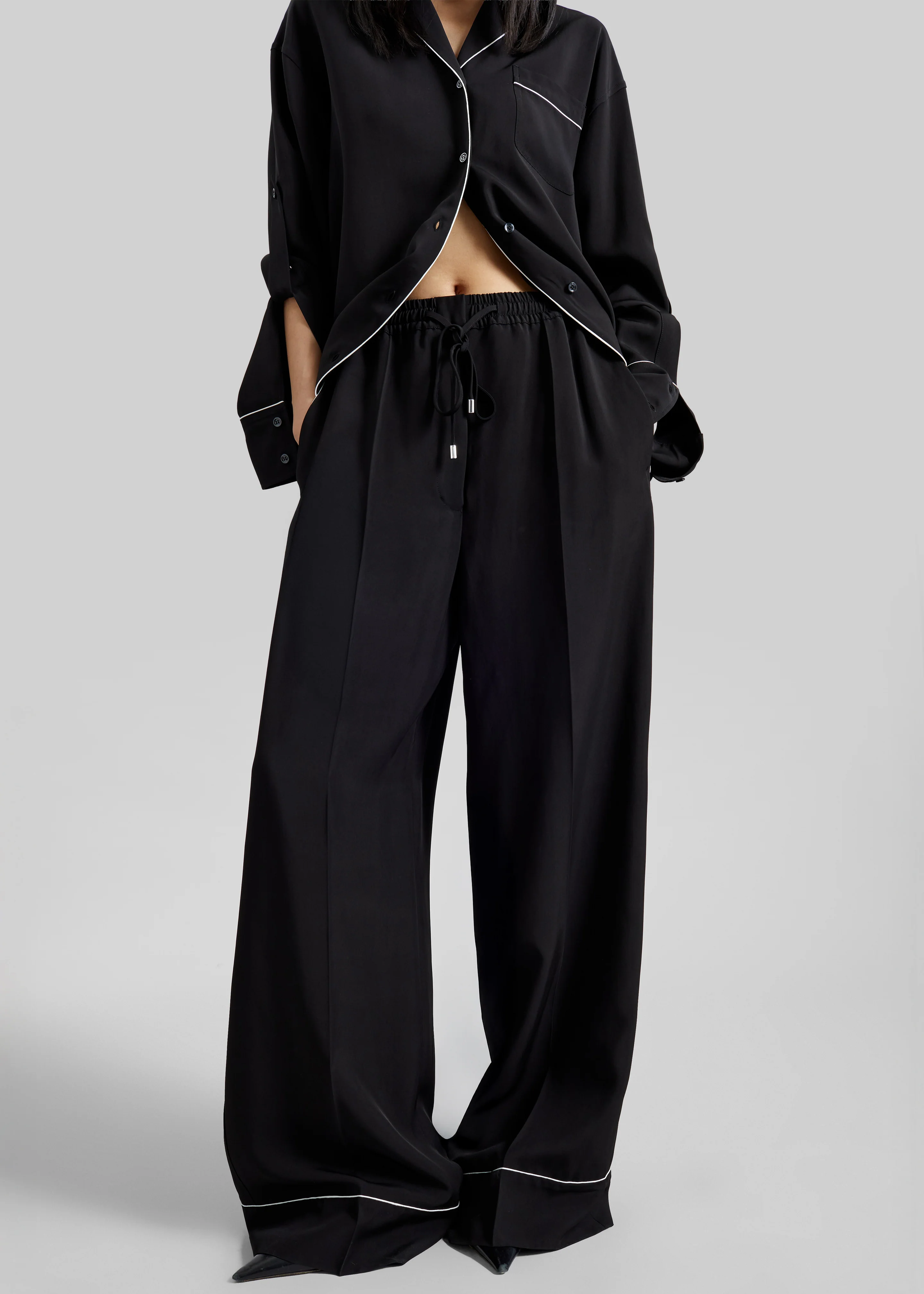 Sportmax Rivetto Satin Joggers - Black - Image 2