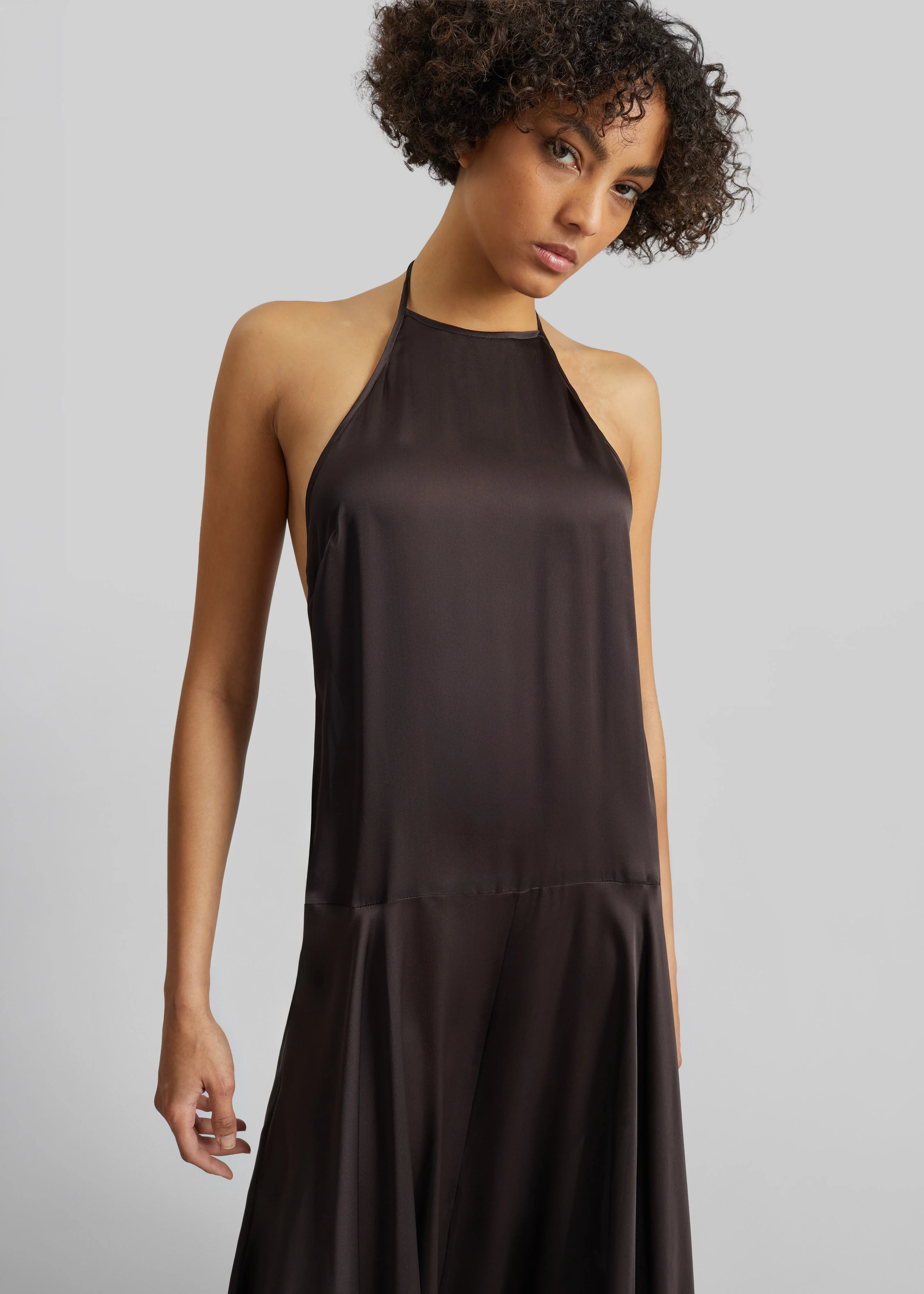 St. Agni Silk Handkerchief Halter Dress - Bark - Image 3