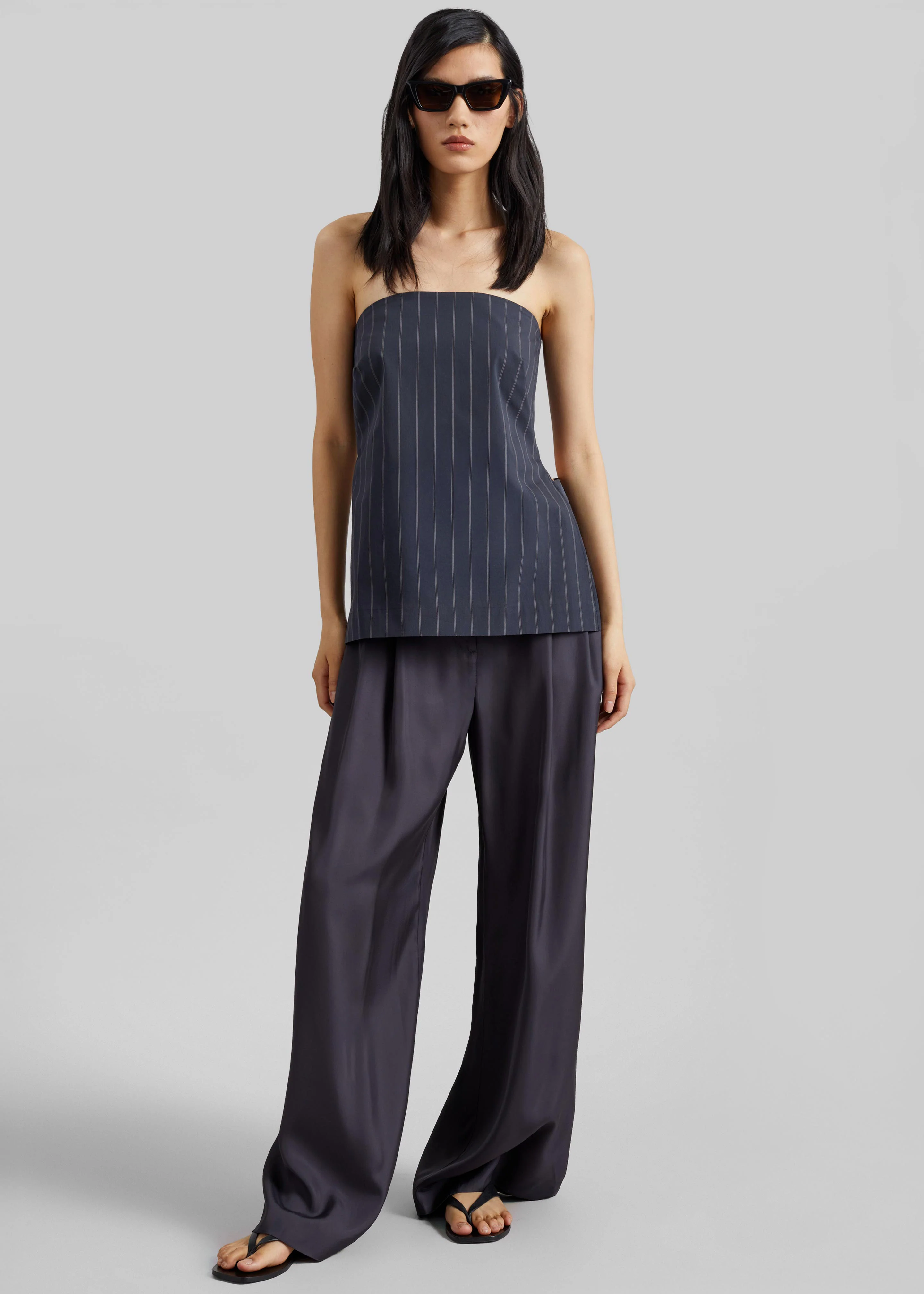 St. Agni Strapless Rouleau Tie Top - Ink Stripe - Image 3