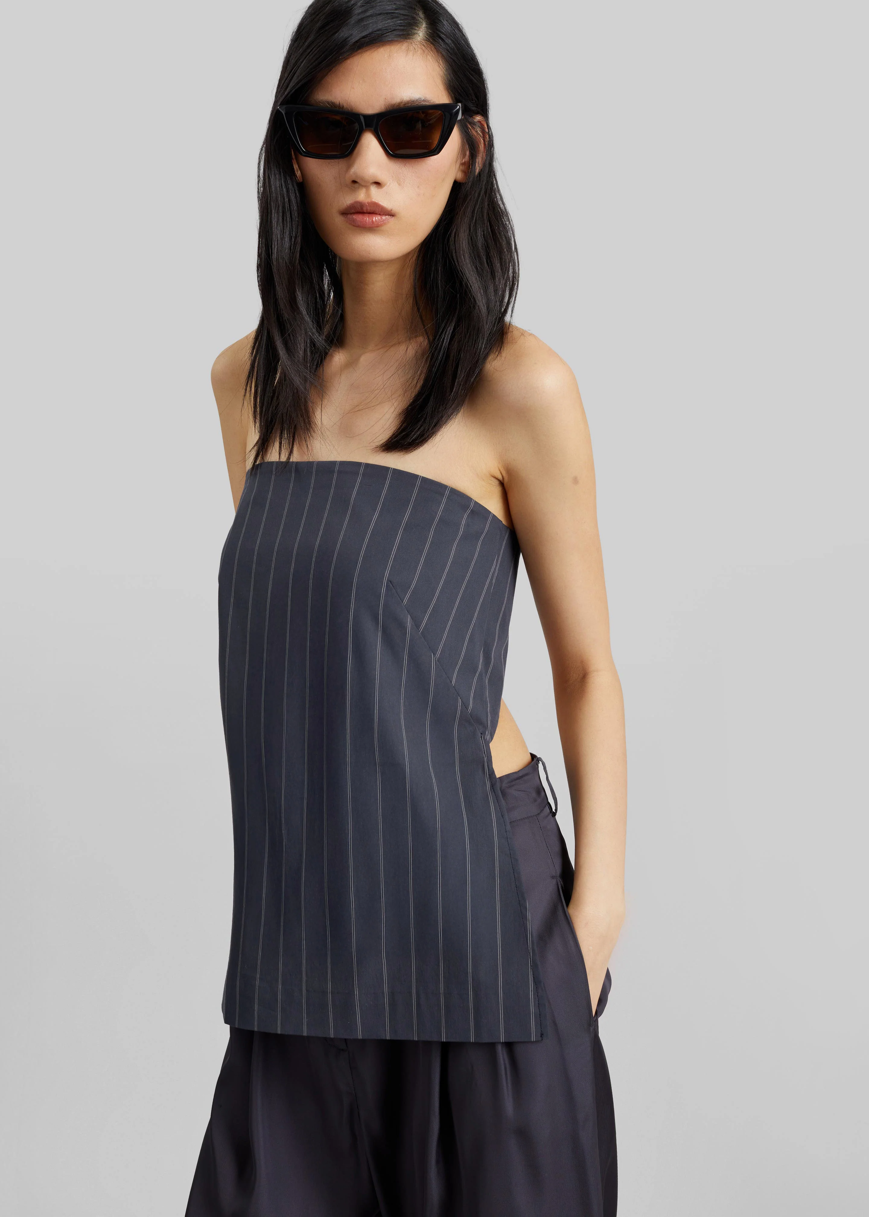 St. Agni Strapless Rouleau Tie Top - Ink Stripe - Image 4