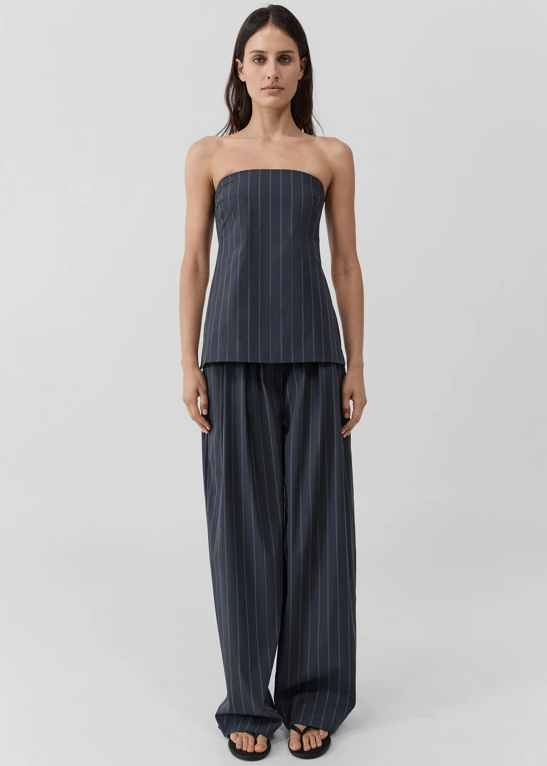 St. Agni Strapless Rouleau Tie Top - Ink Stripe - Image 5
