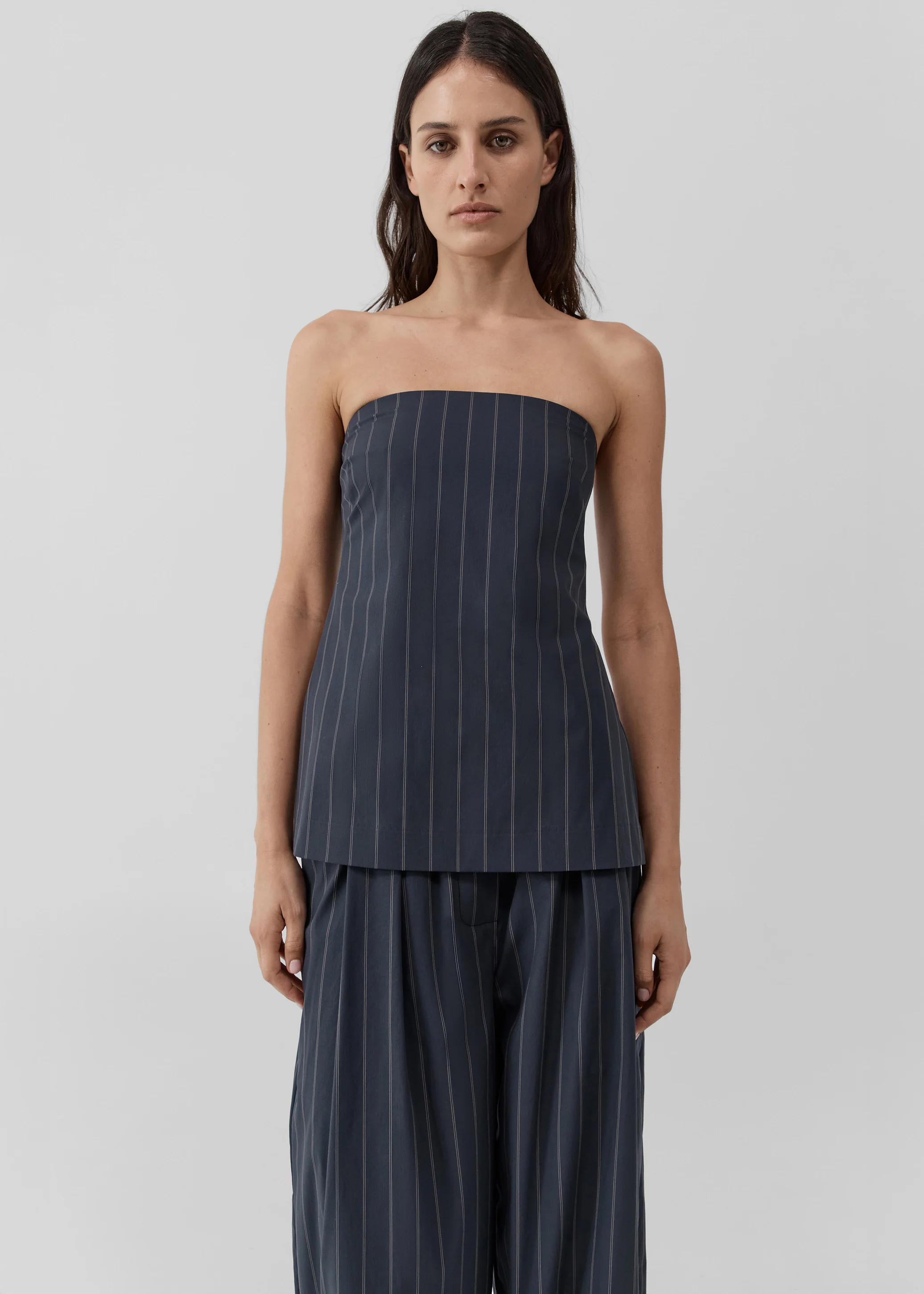 St. Agni Strapless Rouleau Tie Top - Ink Stripe - Image 6