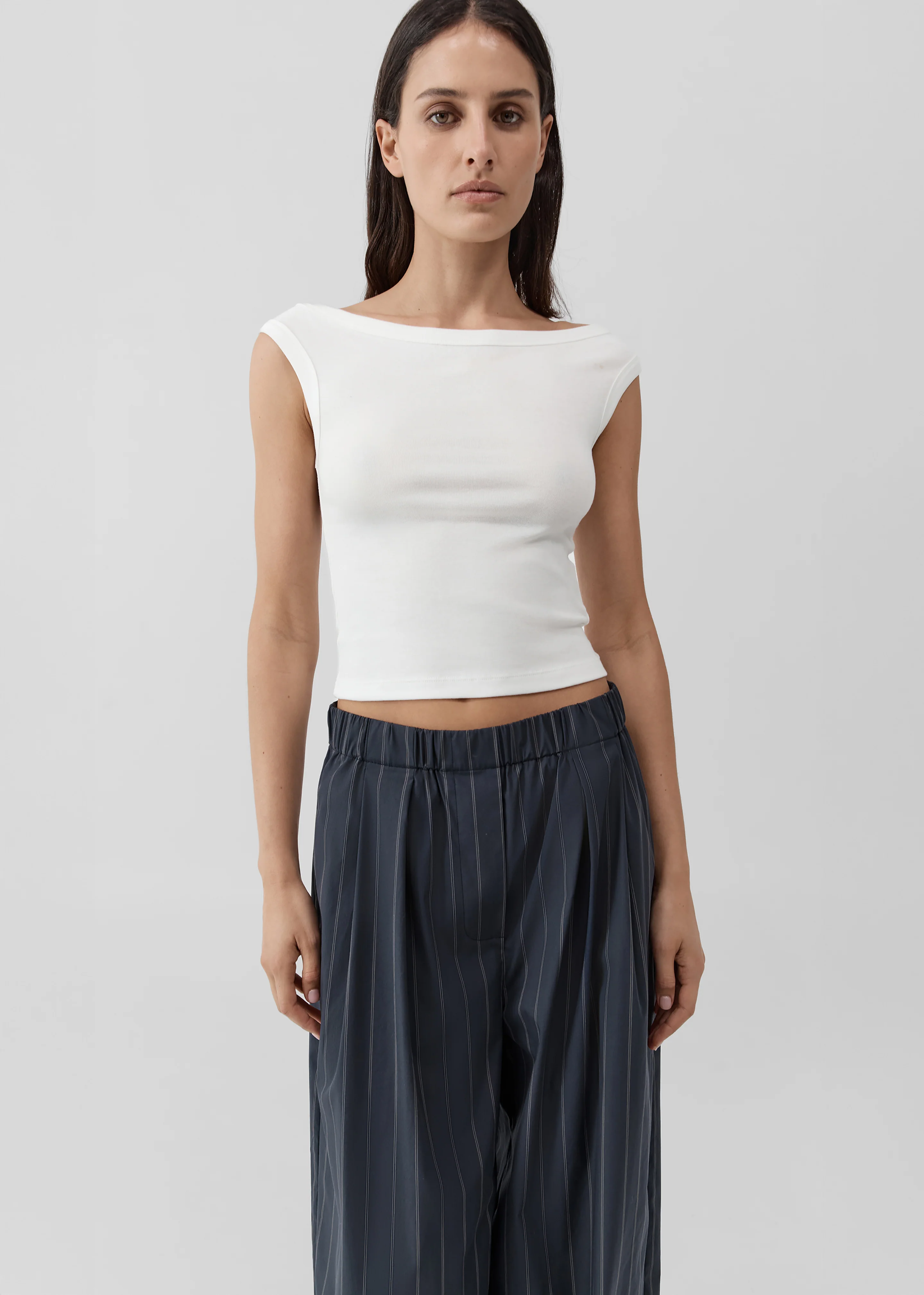 St. Agni Stripe Relaxed Pleat Pants - Ink Stripe - Image 4