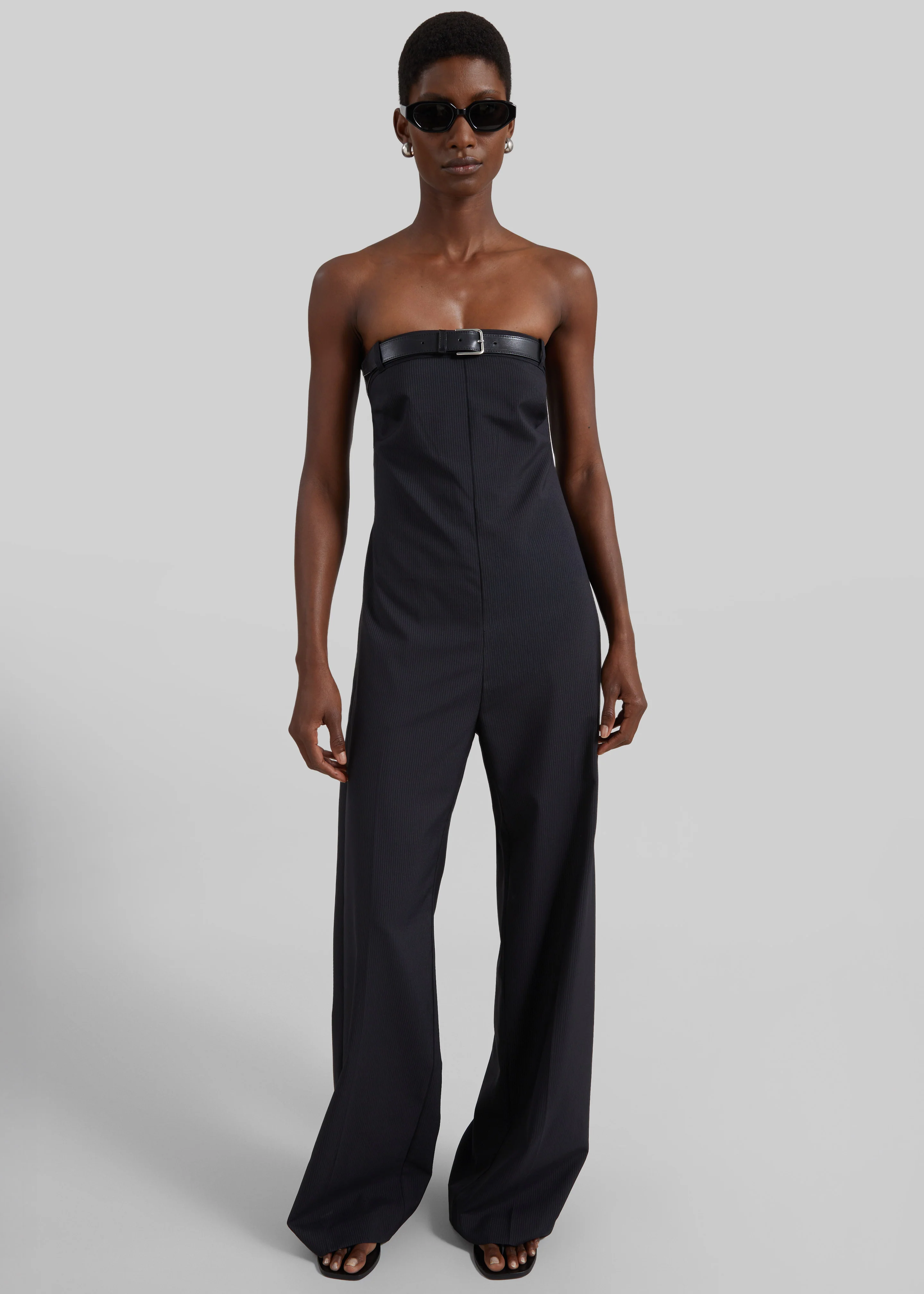 St. Agni Wool Pinstripe Deconstructed Jumpsuit - Fine Pinstripe - Image 5