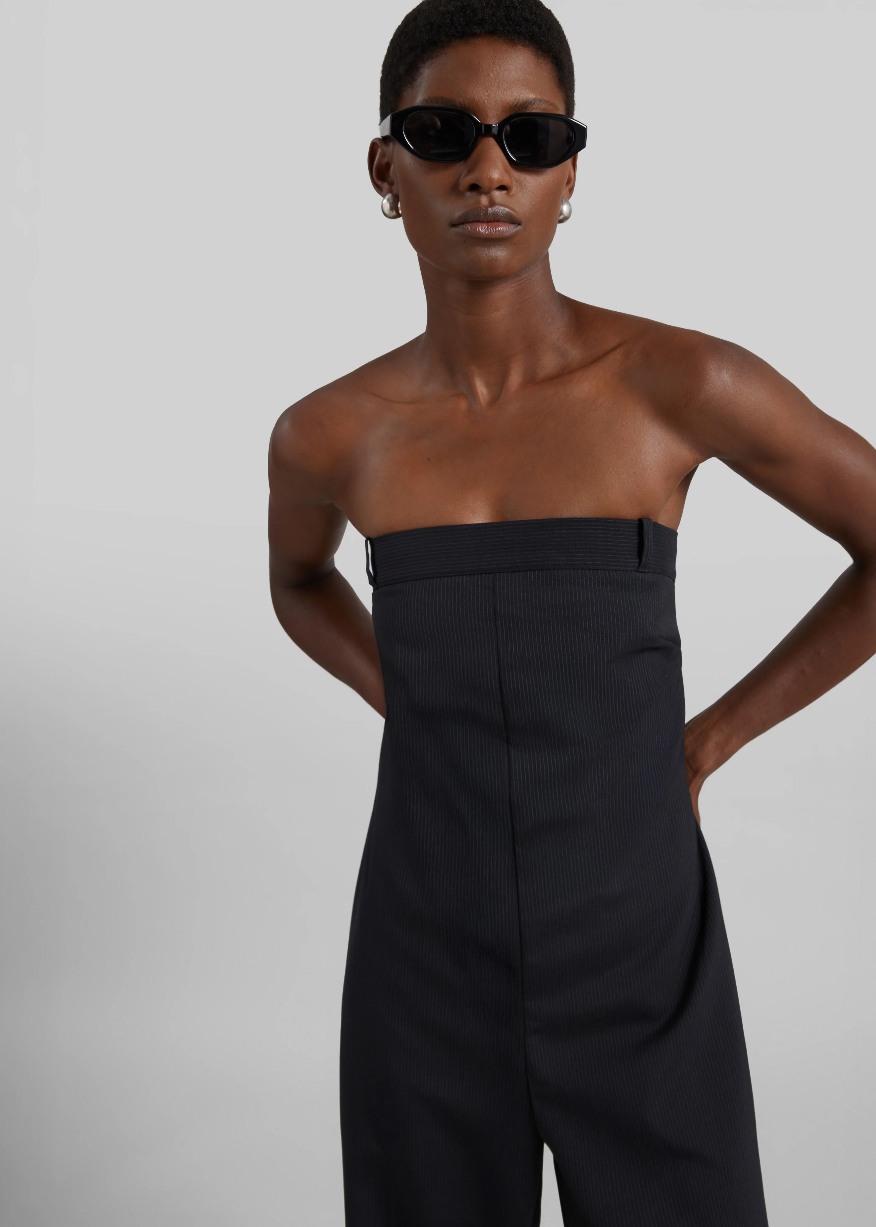 St. Agni Wool Pinstripe Deconstructed Jumpsuit - Fine Pinstripe - Image 6