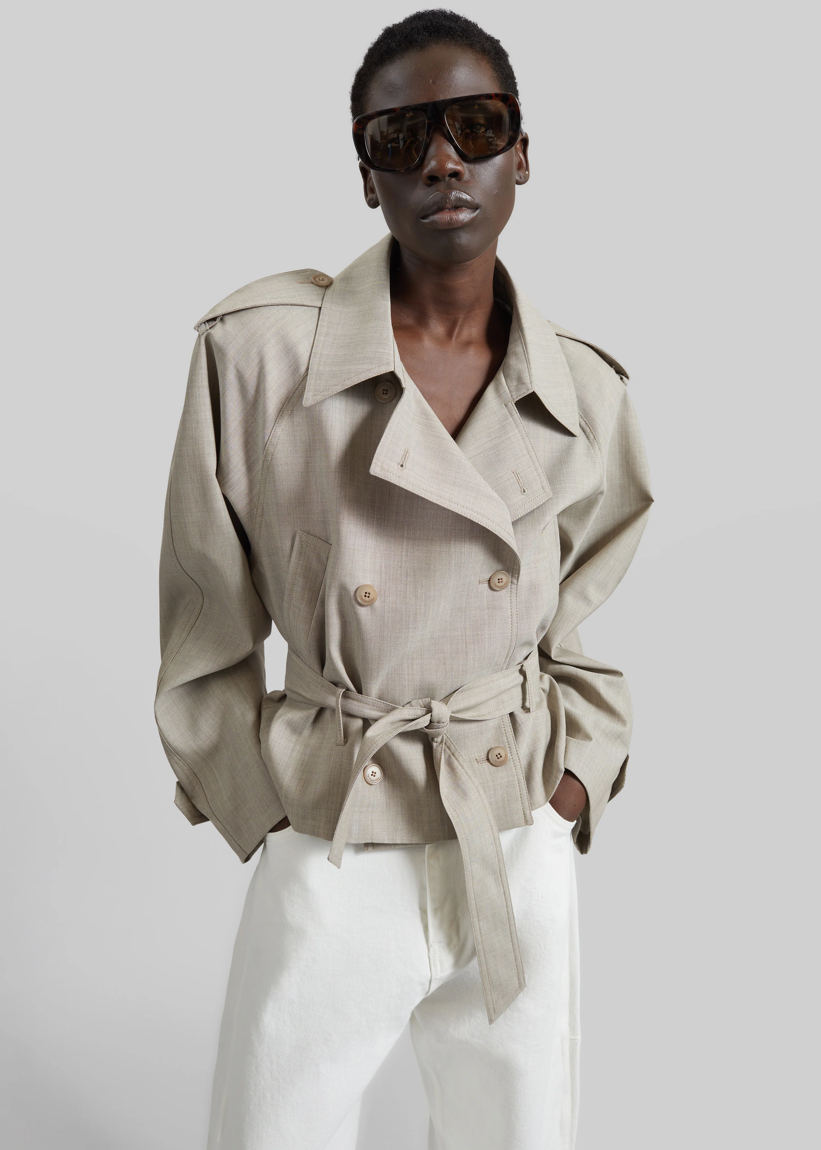 Stan Cropped Trench - Beige Melange - Image 4