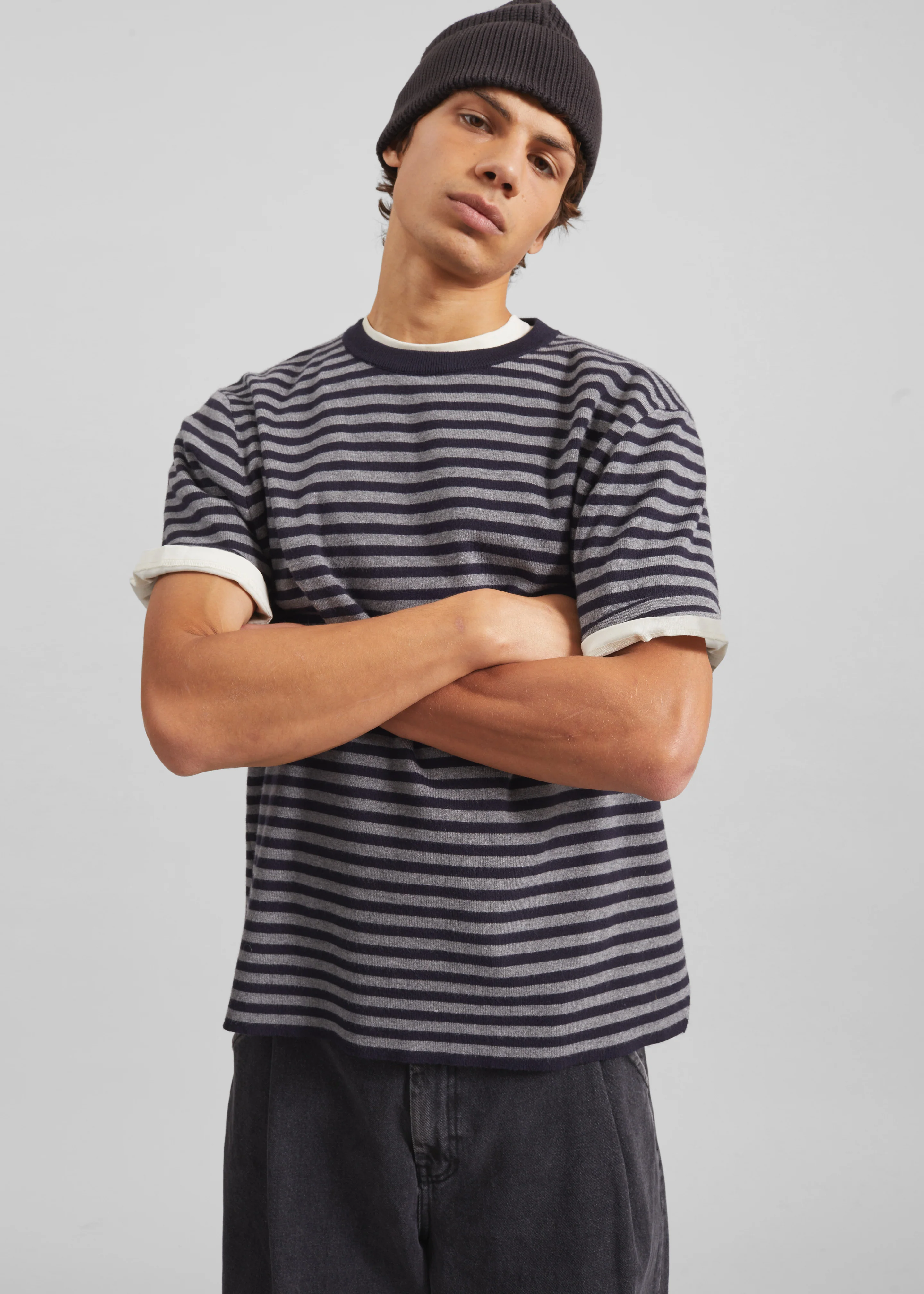 Stanmore Knit T-Shirt - Grey/Blue Stripe - Image 3