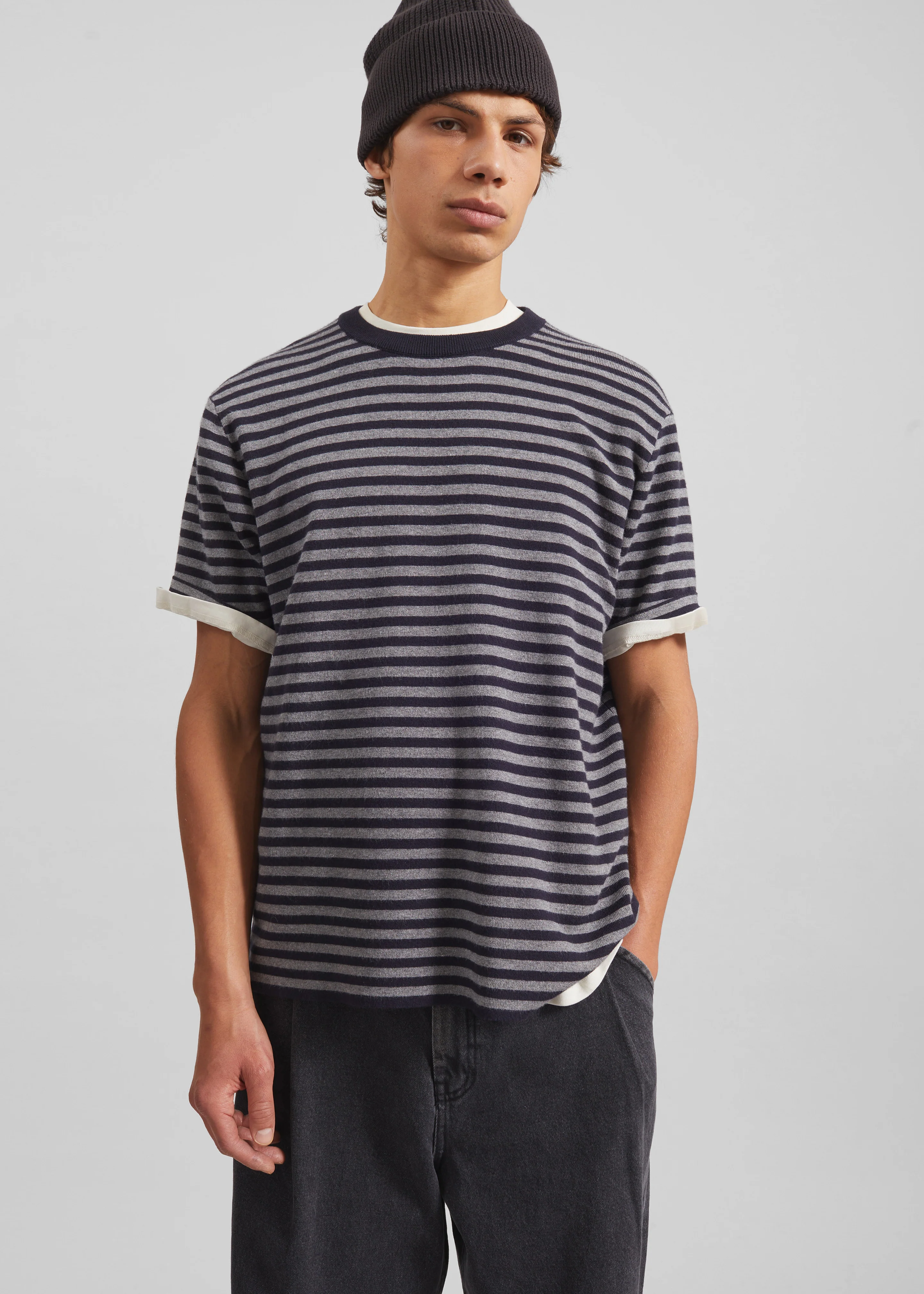 Stanmore Knit T-Shirt - Grey/Blue Stripe - Image 5