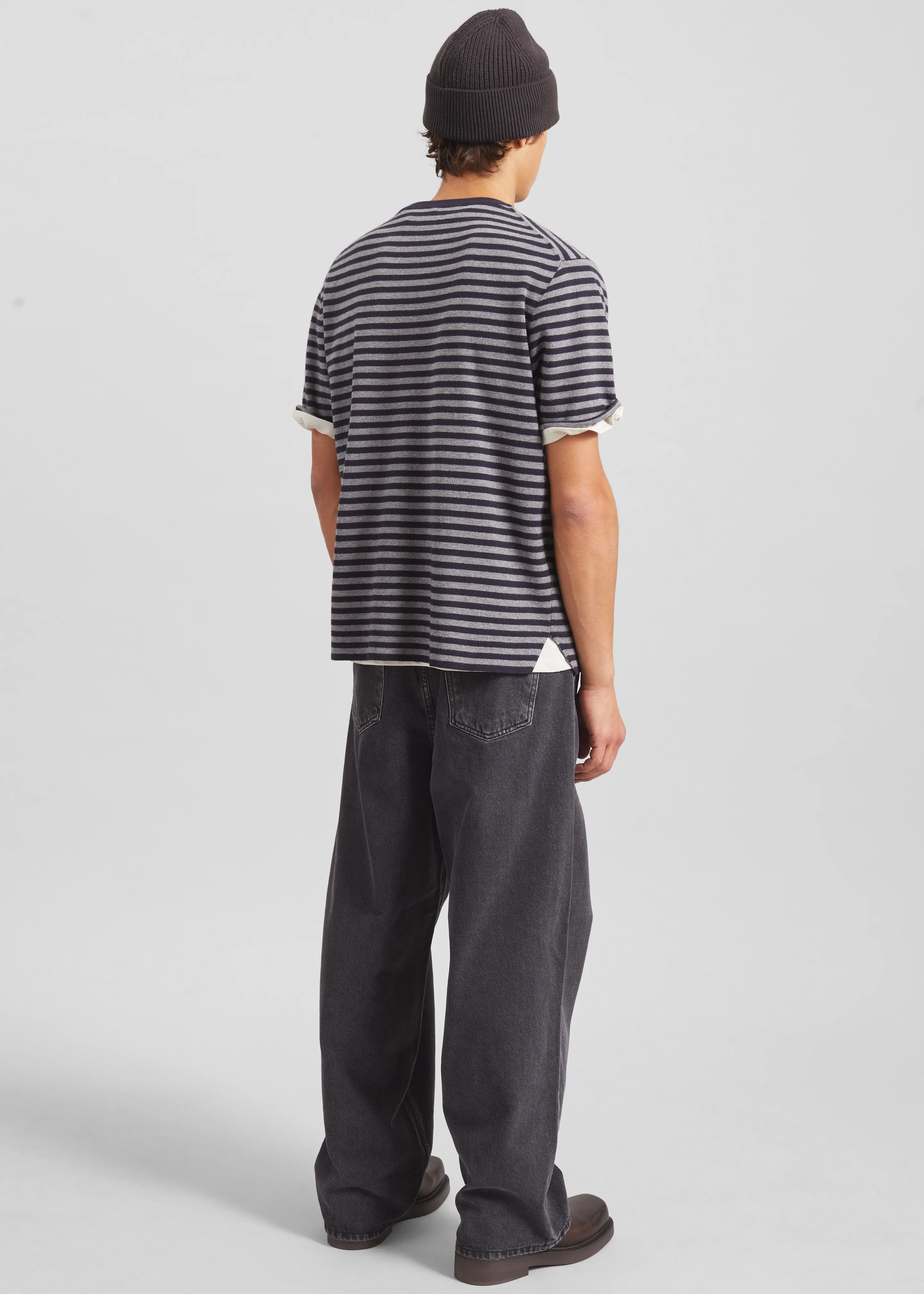 Stanmore Knit T-Shirt - Grey/Blue Stripe - Image 7