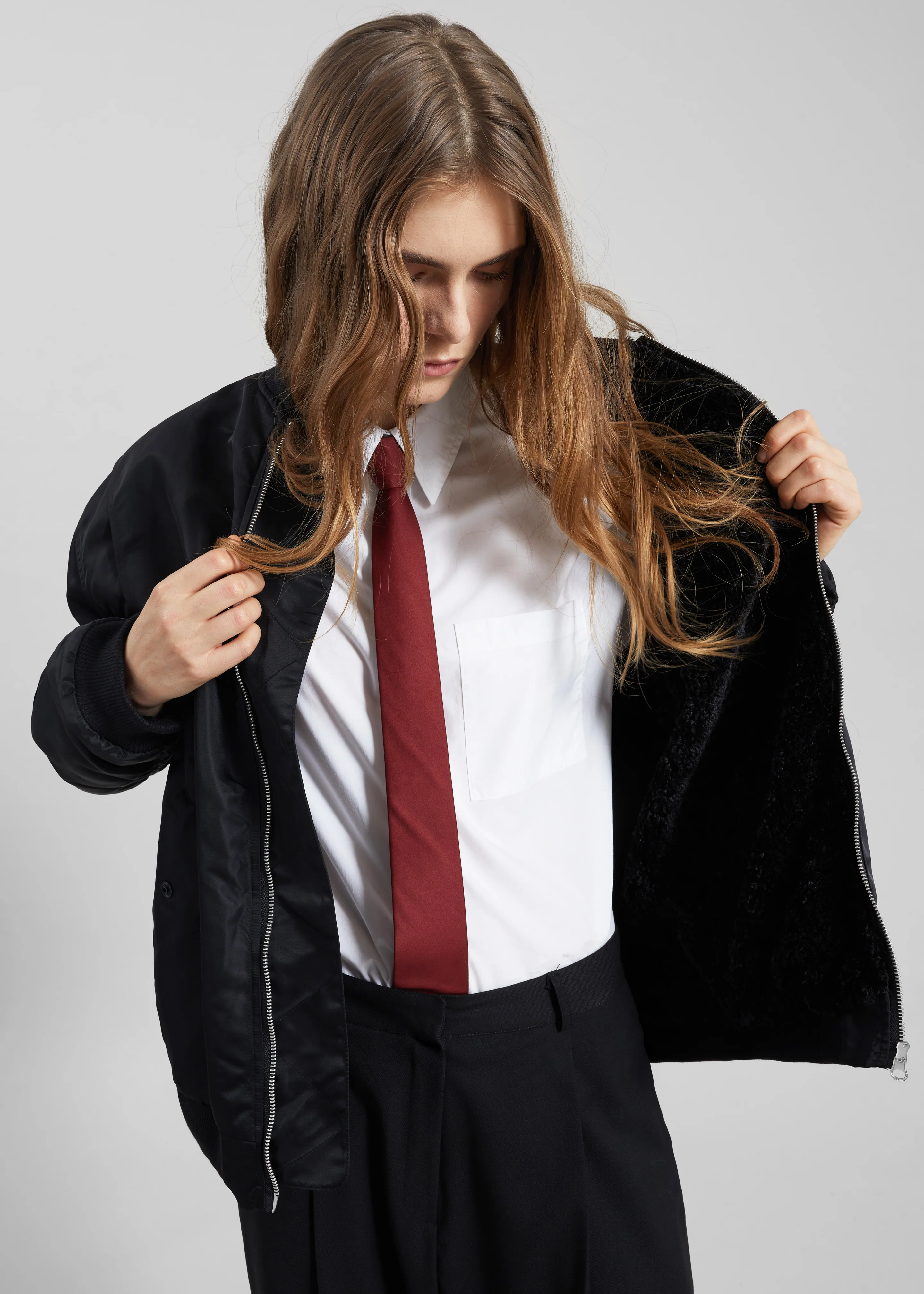 Stellan Faux Shearling Oversized Bomber Jacket - Black - Image 5
