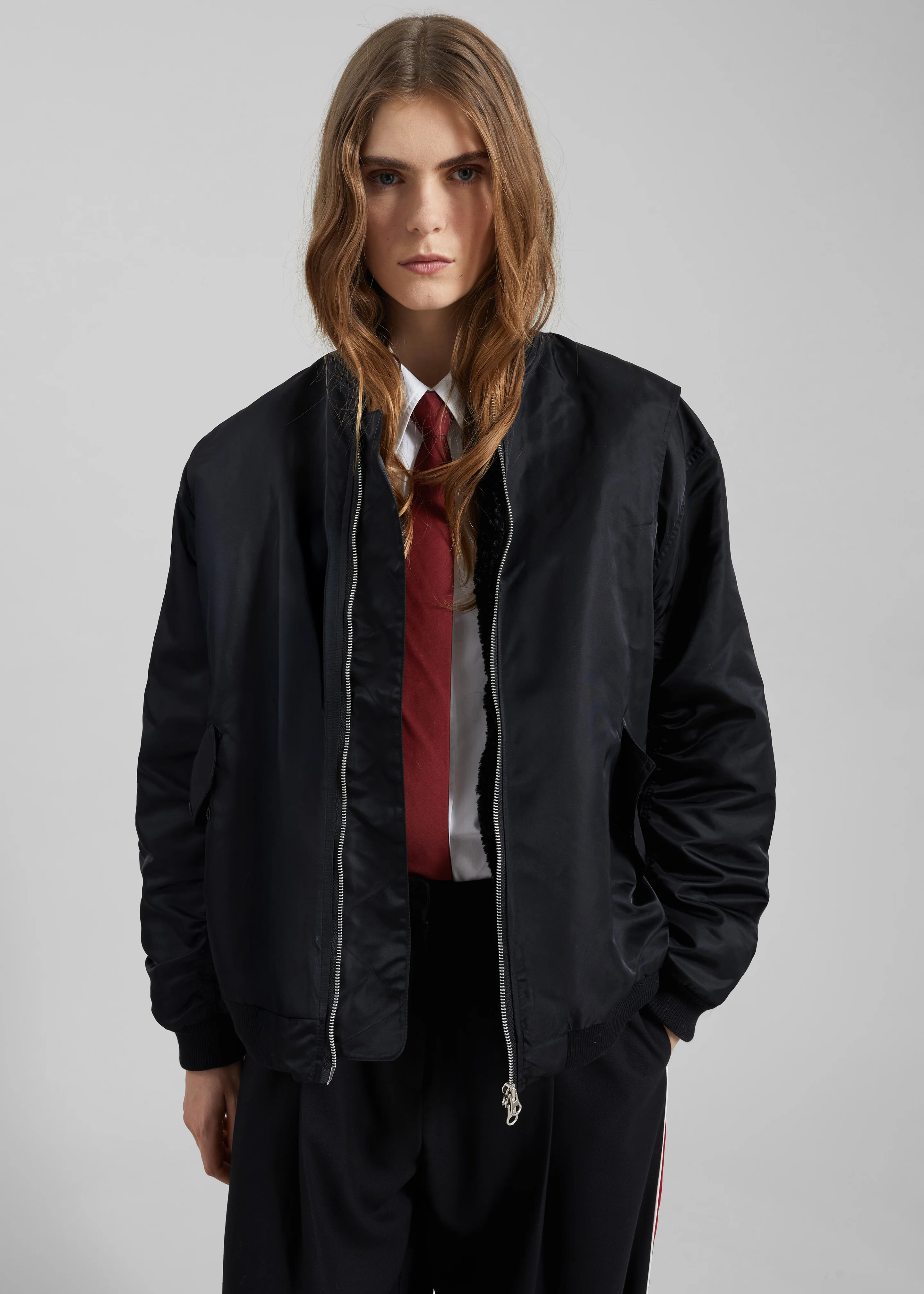Stellan Faux Shearling Oversized Bomber Jacket - Black - Image 6