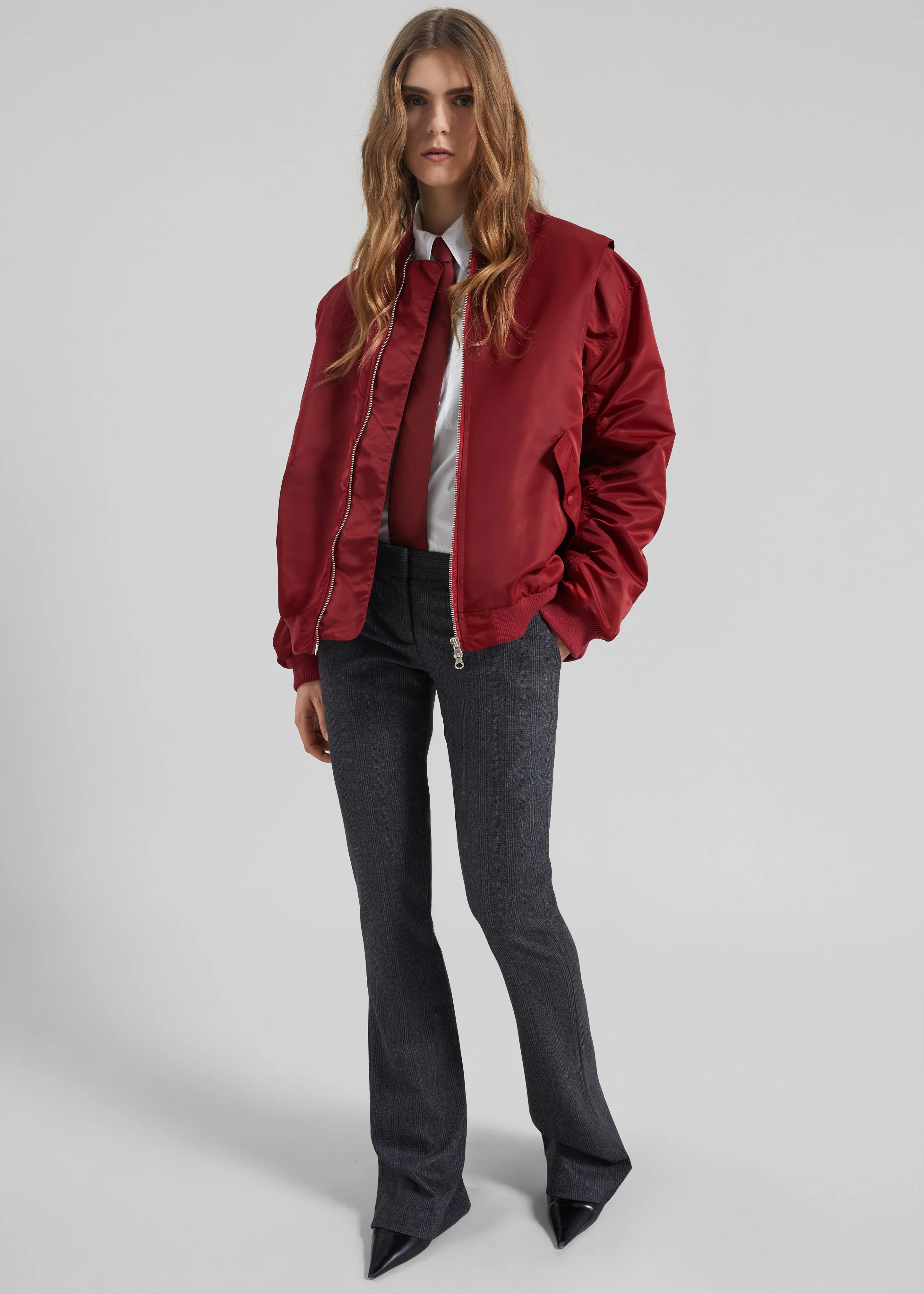 Stellan Faux Shearling Oversized Bomber Jacket - Red - Image 3