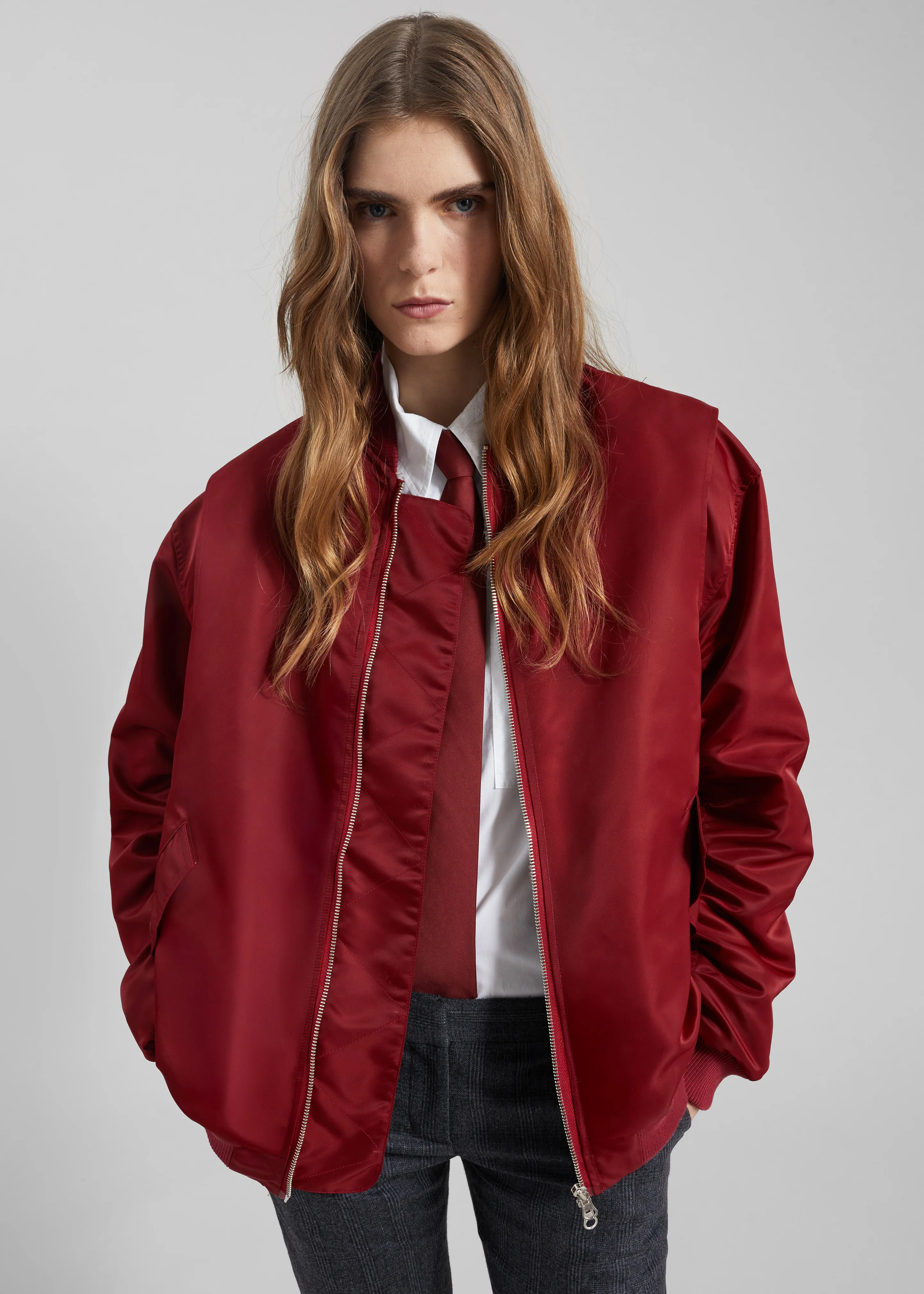 Stellan Faux Shearling Oversized Bomber Jacket - Red - Image 5