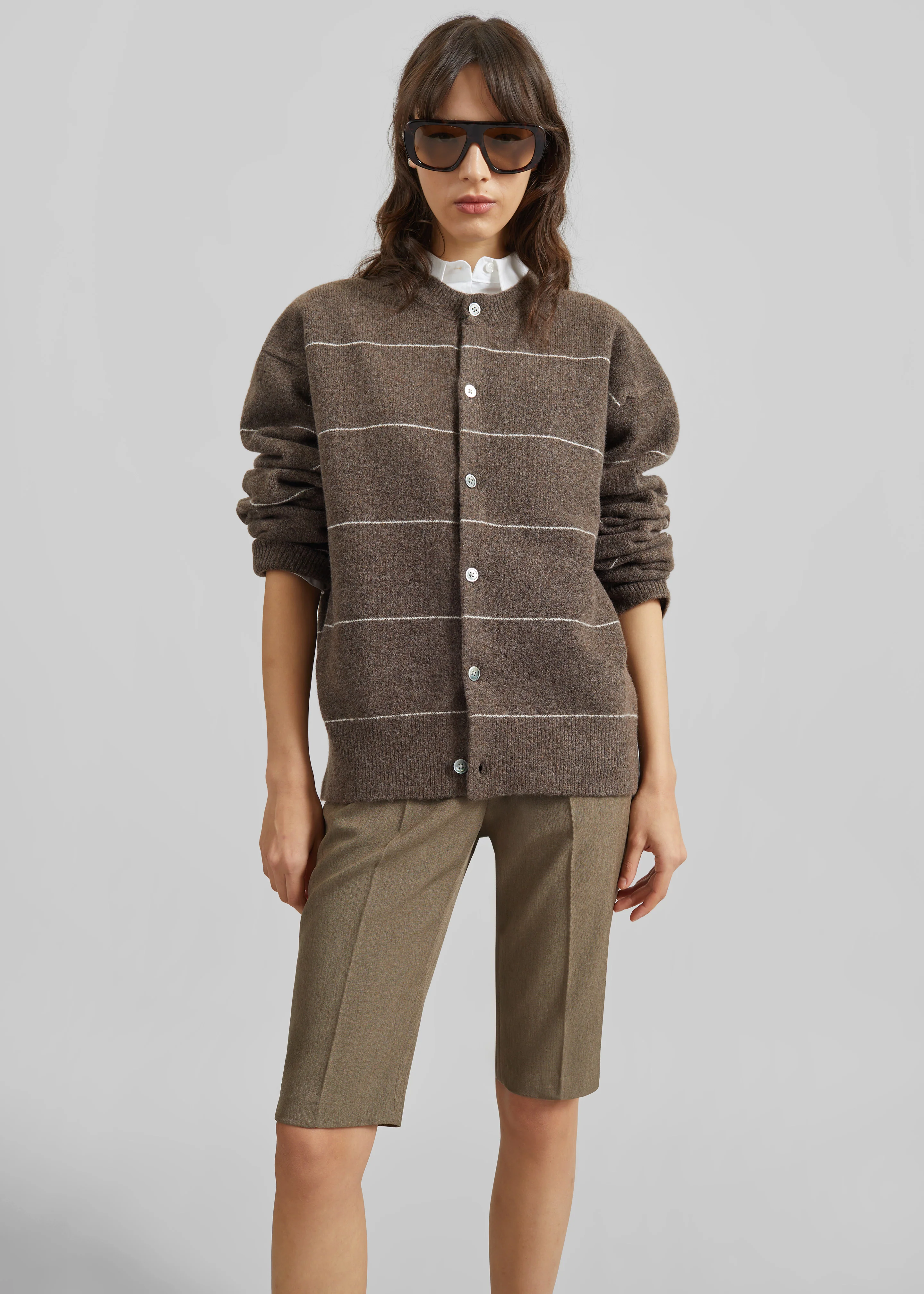 Stenvad Crewneck Cardigan - Brown/White Stripe - Image 4