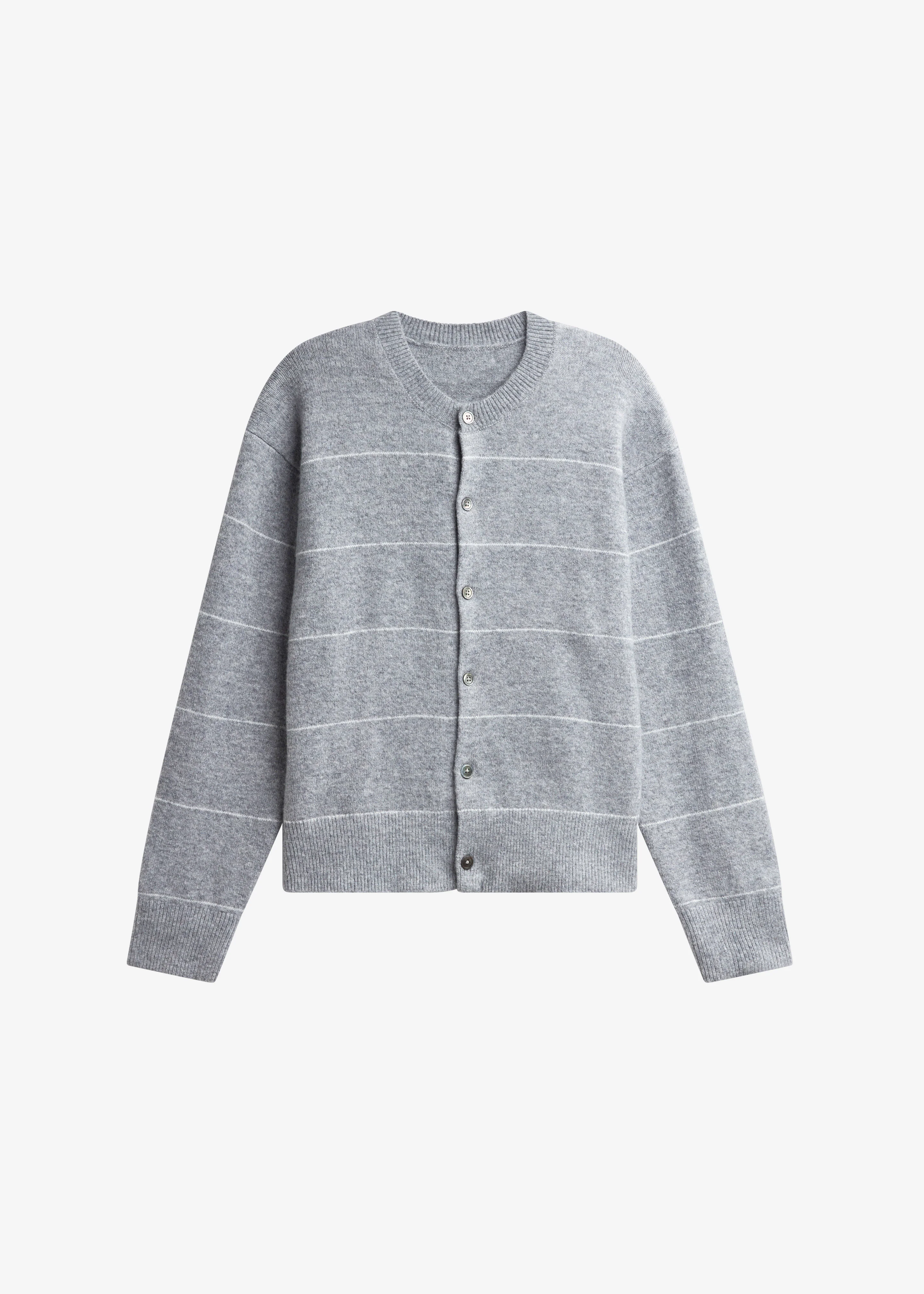 Stenvad Crewneck Cardigan - Grey/White Stripe - Image 7