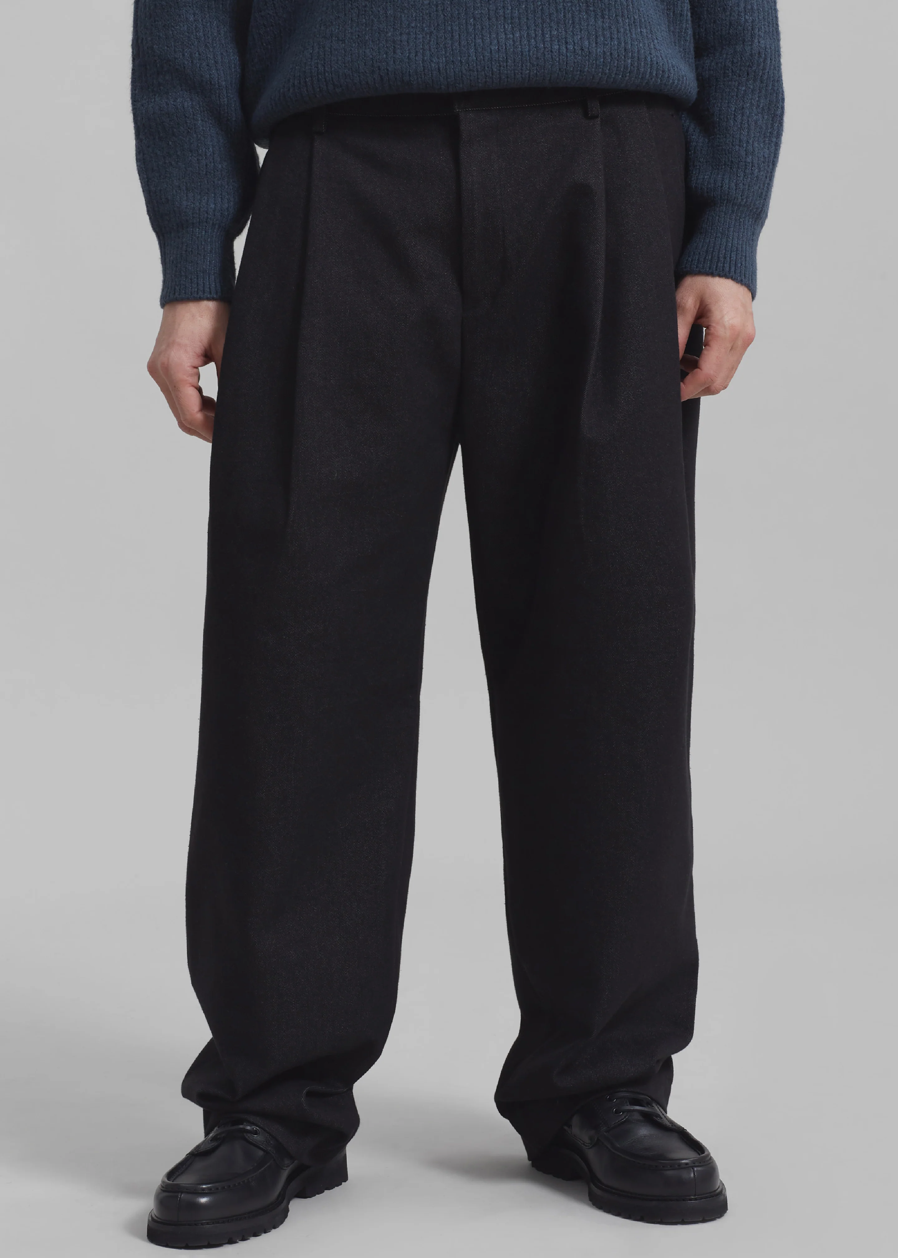 Stephen Pleated Denim Trousers - Black - Image 4