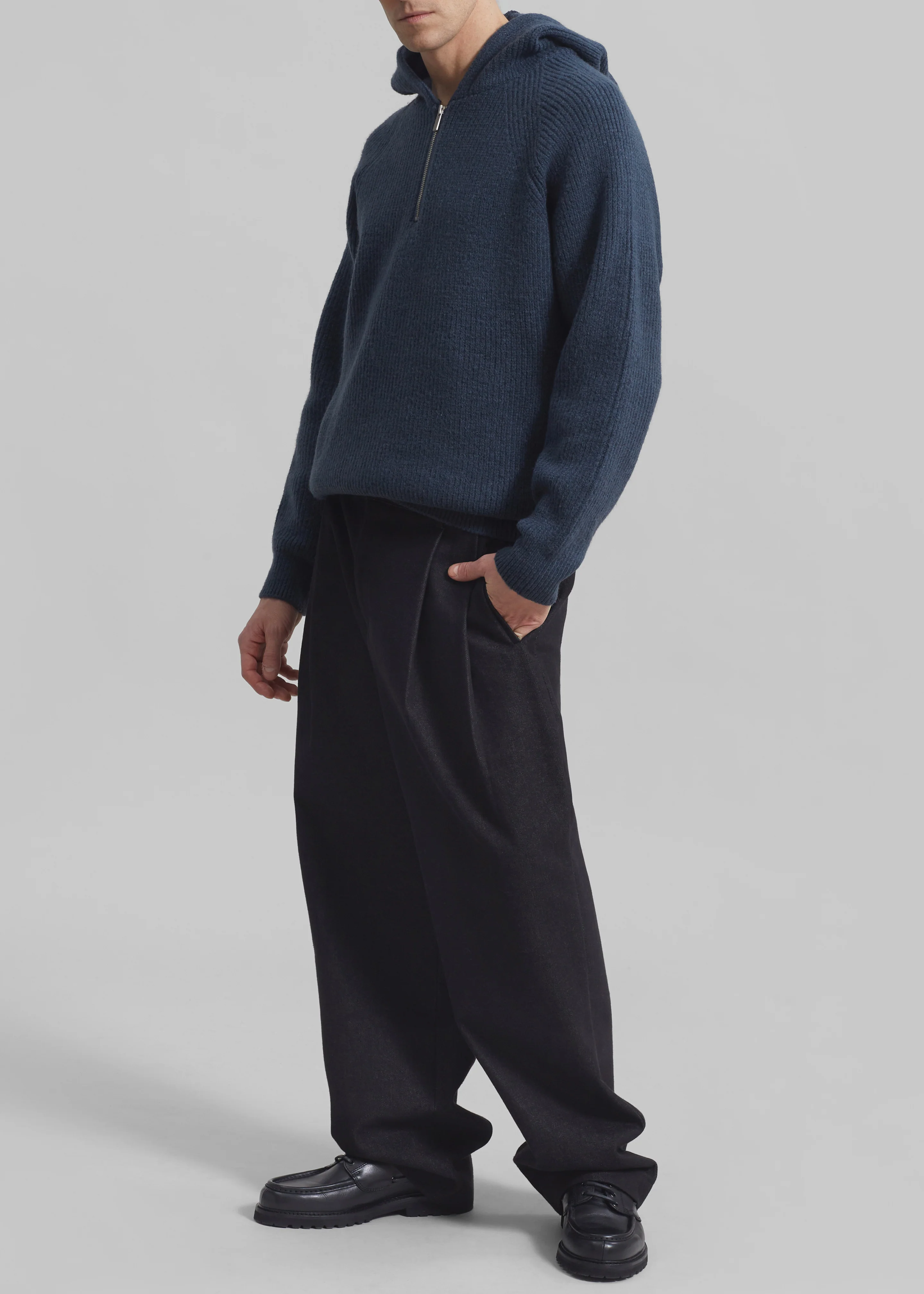 Stephen Pleated Denim Trousers - Black - Image 5
