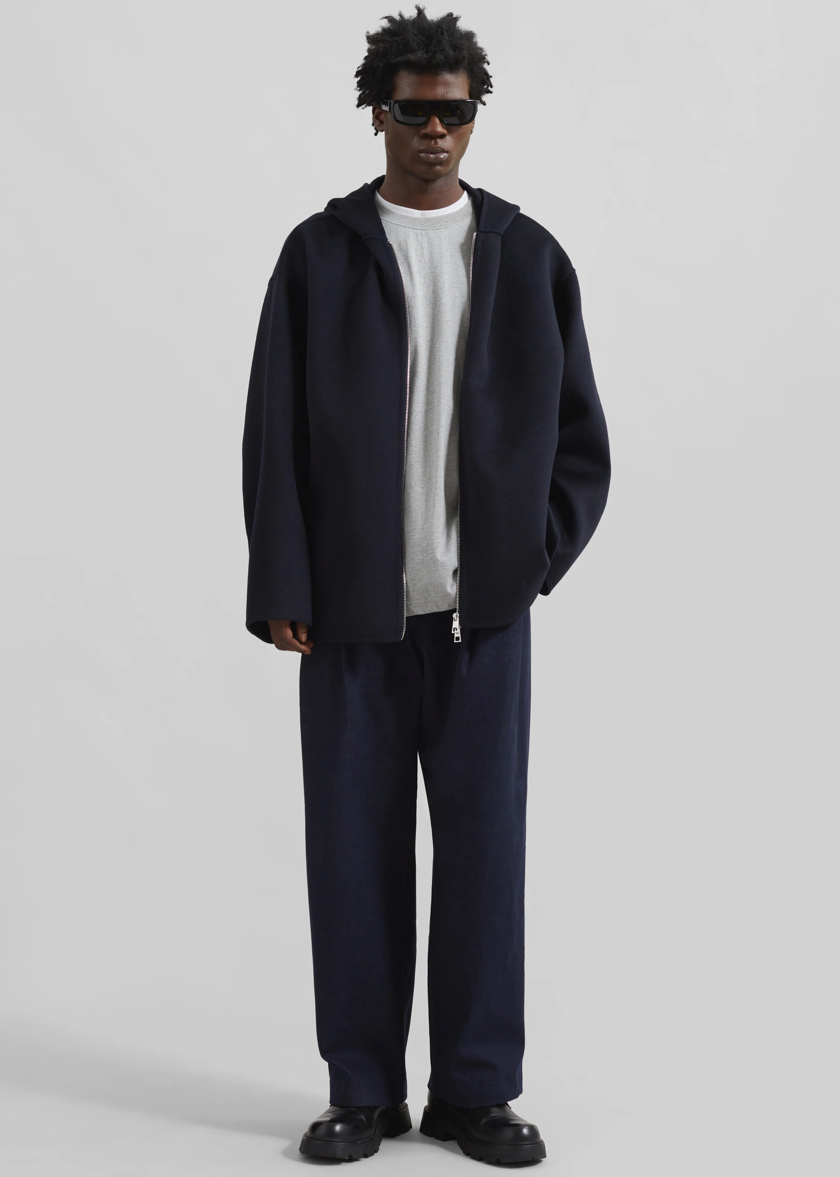 Stephen Pleated Denim Trousers - Navy - Image 2