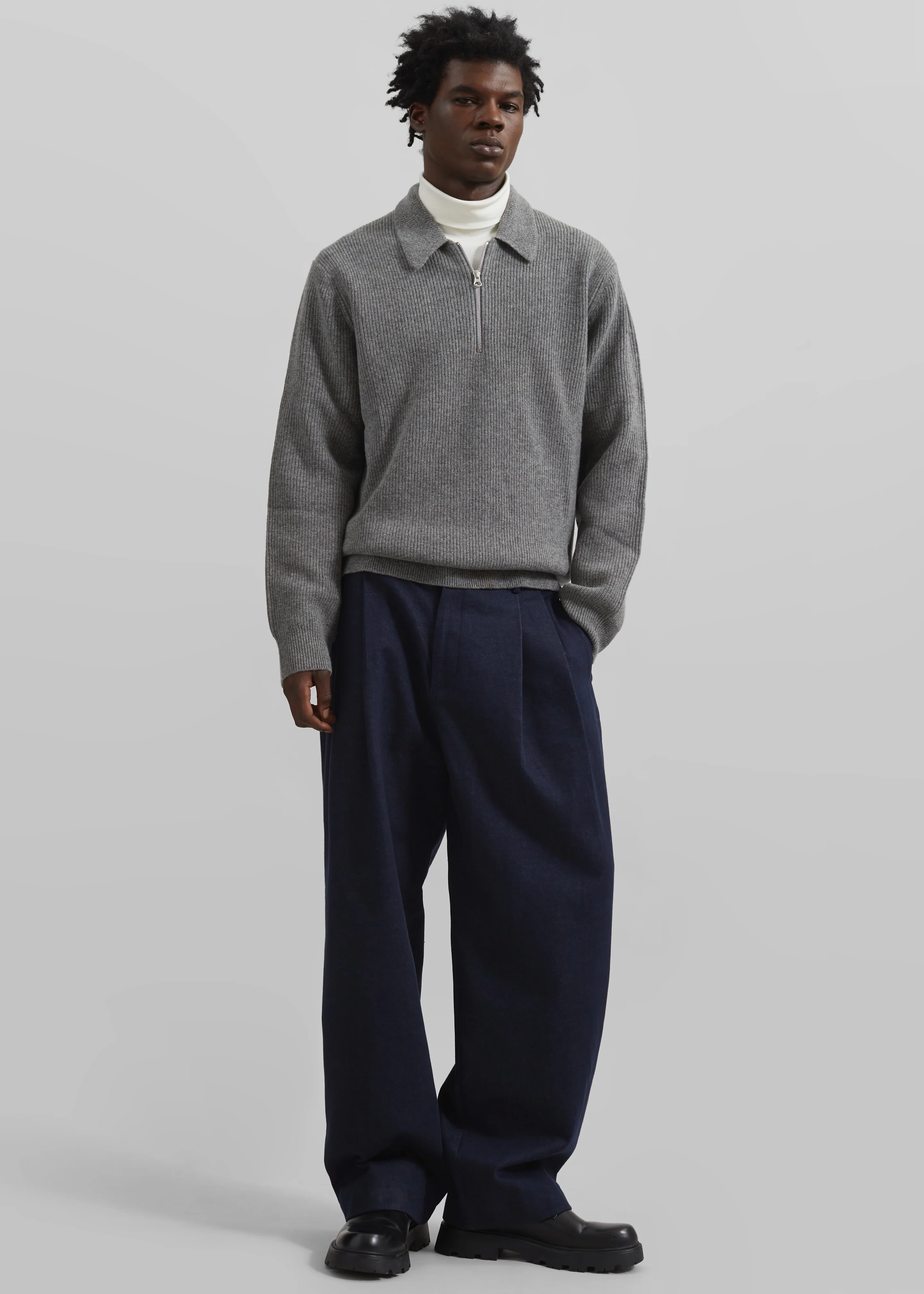 Stephen Pleated Denim Trousers - Navy - Image 6