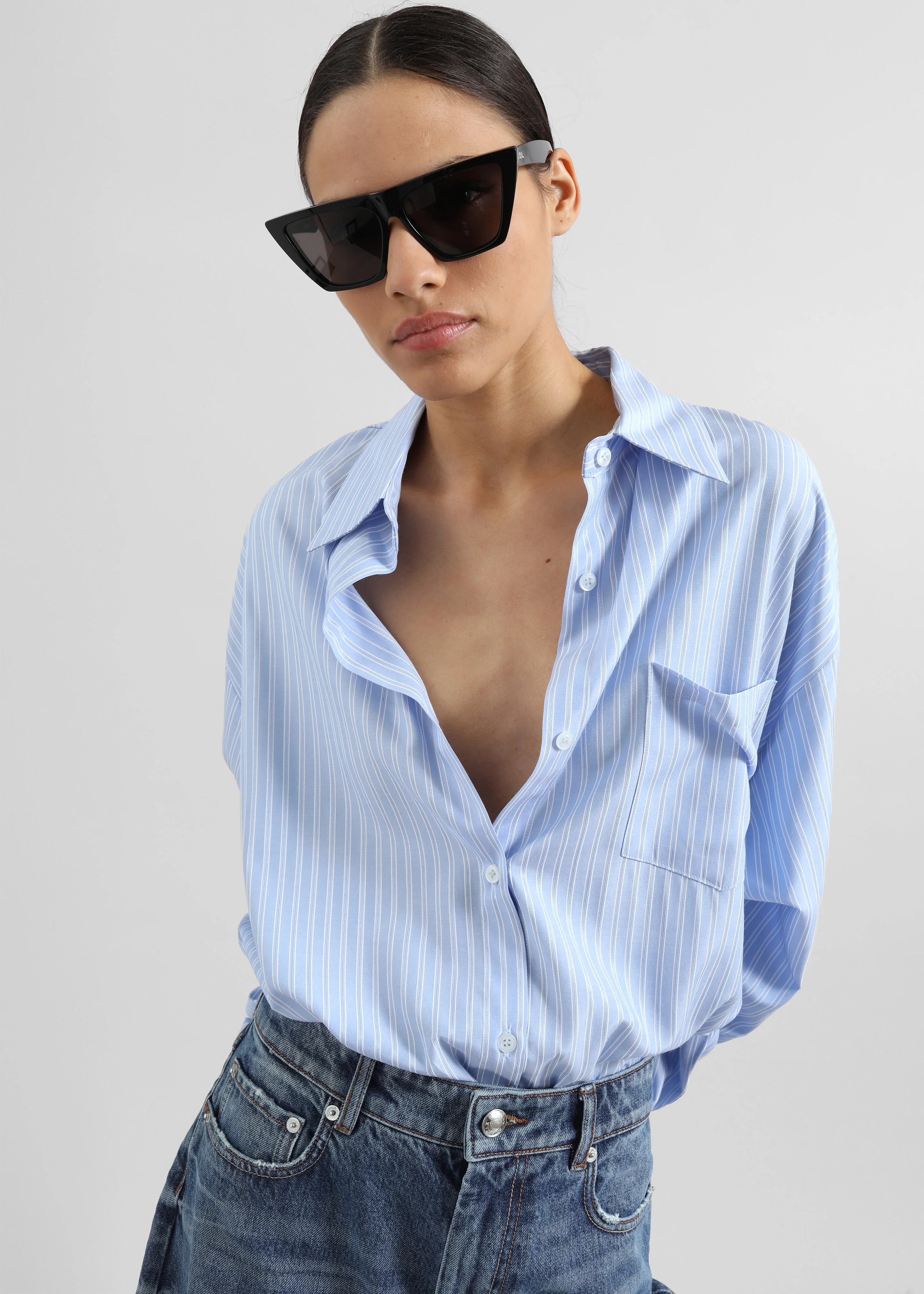 Sukma Striped Oversized Shirt - Blue - Image 3