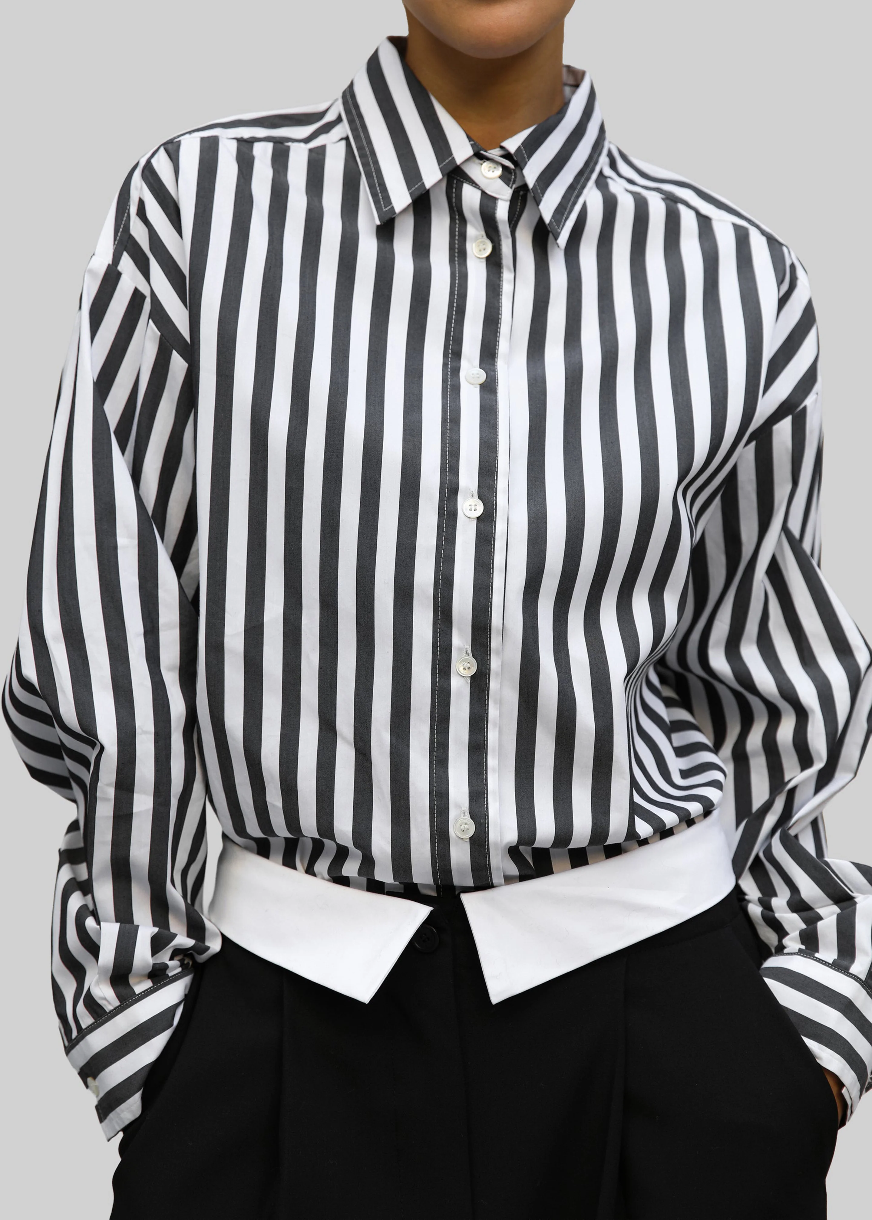 Sylvia Oxford Shirt - Black/White Stripe - Image 7