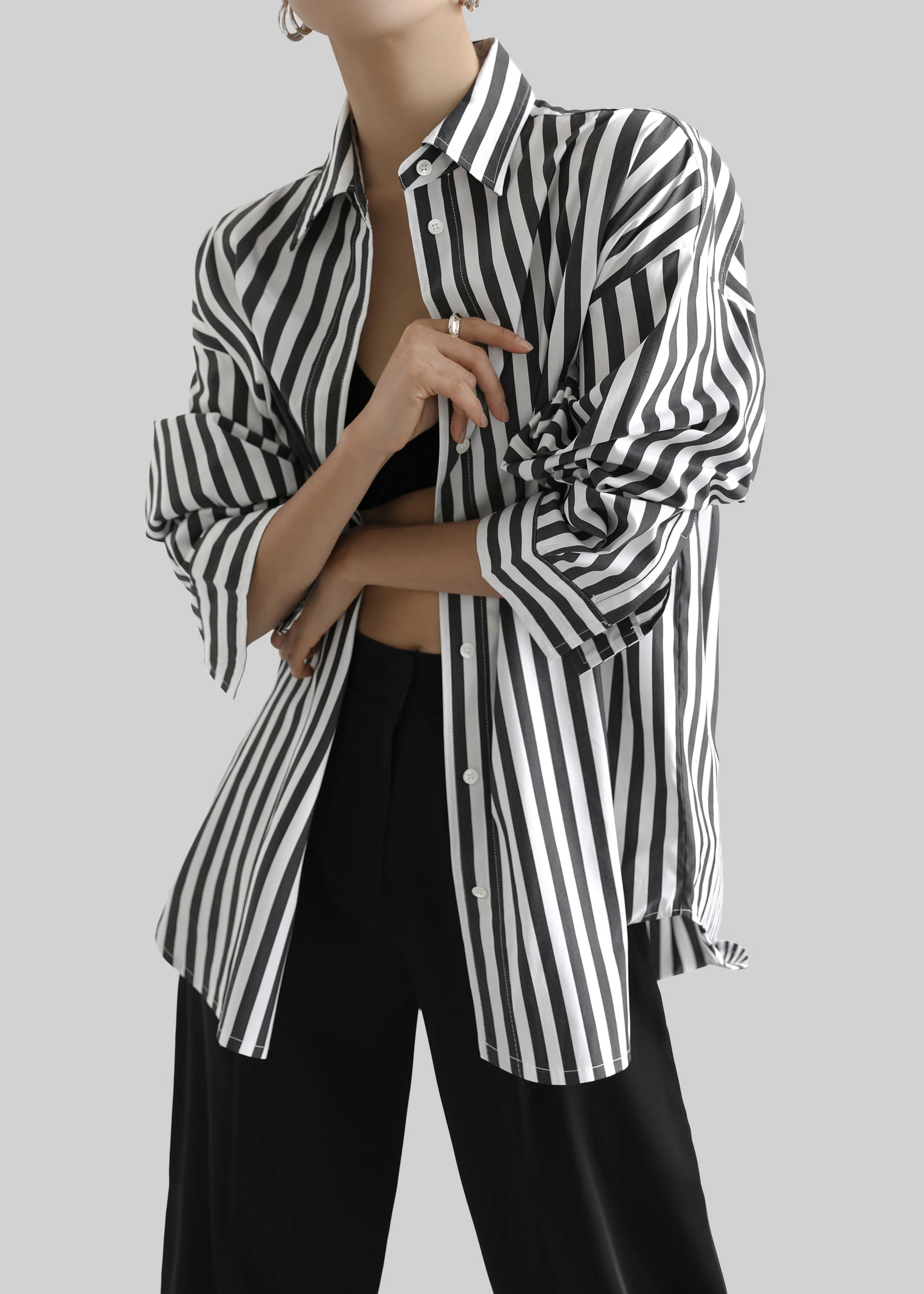 Sylvia Oxford Shirt - Black/White Stripe - Image 8