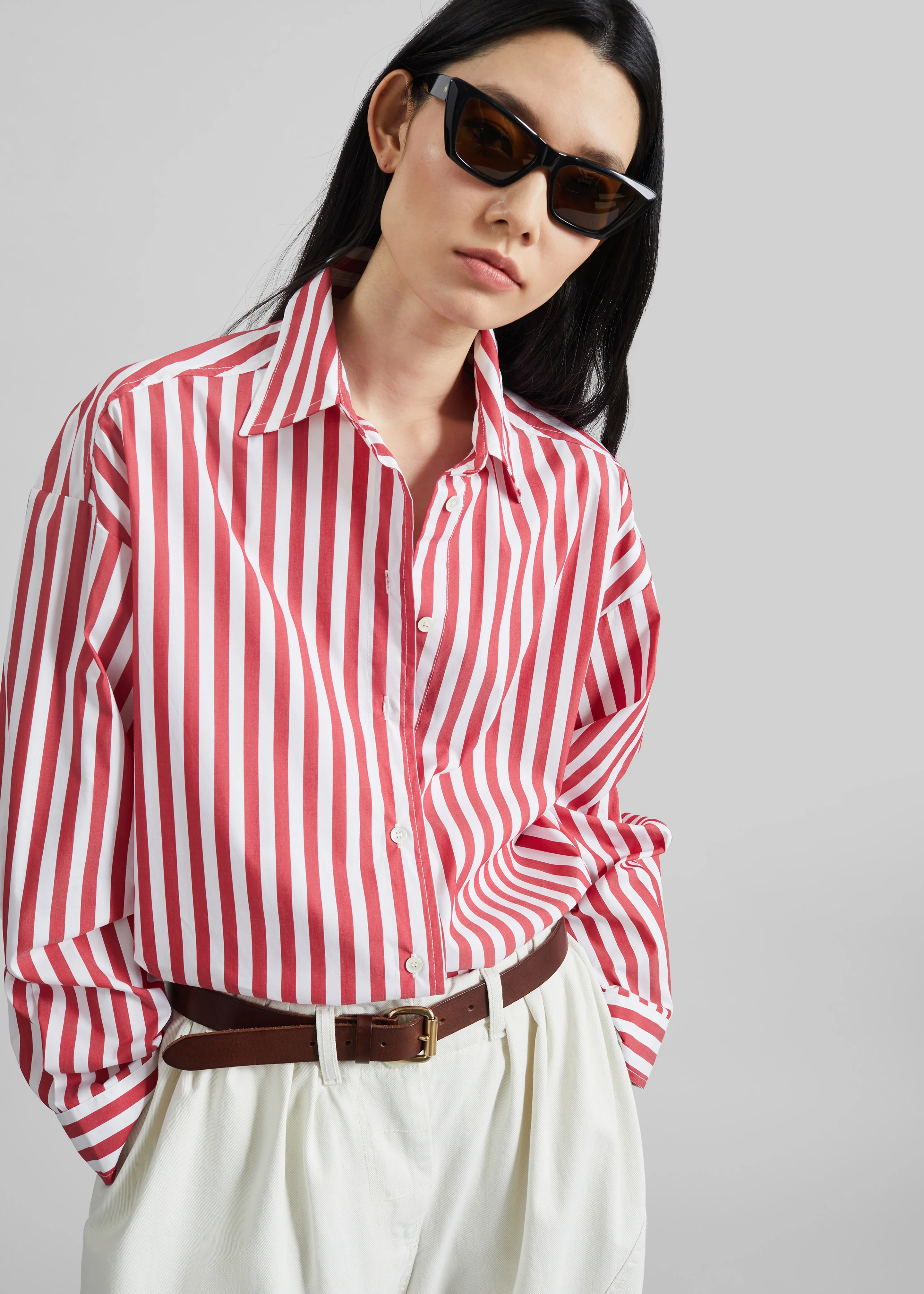 Sylvia Oxford Shirt - White/Red Stripe - Image 2