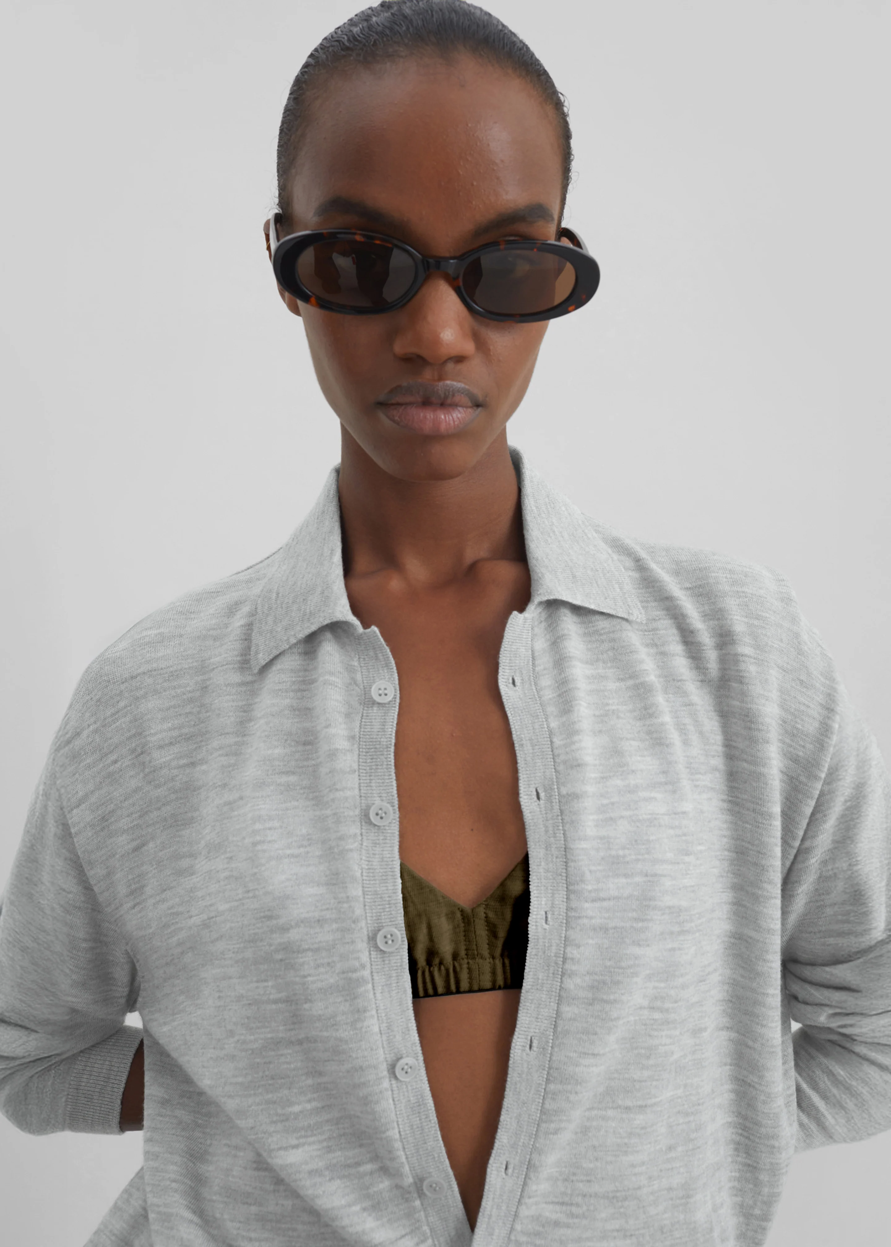 Tala Knit V-Neck Polo - Light Grey - Image 2