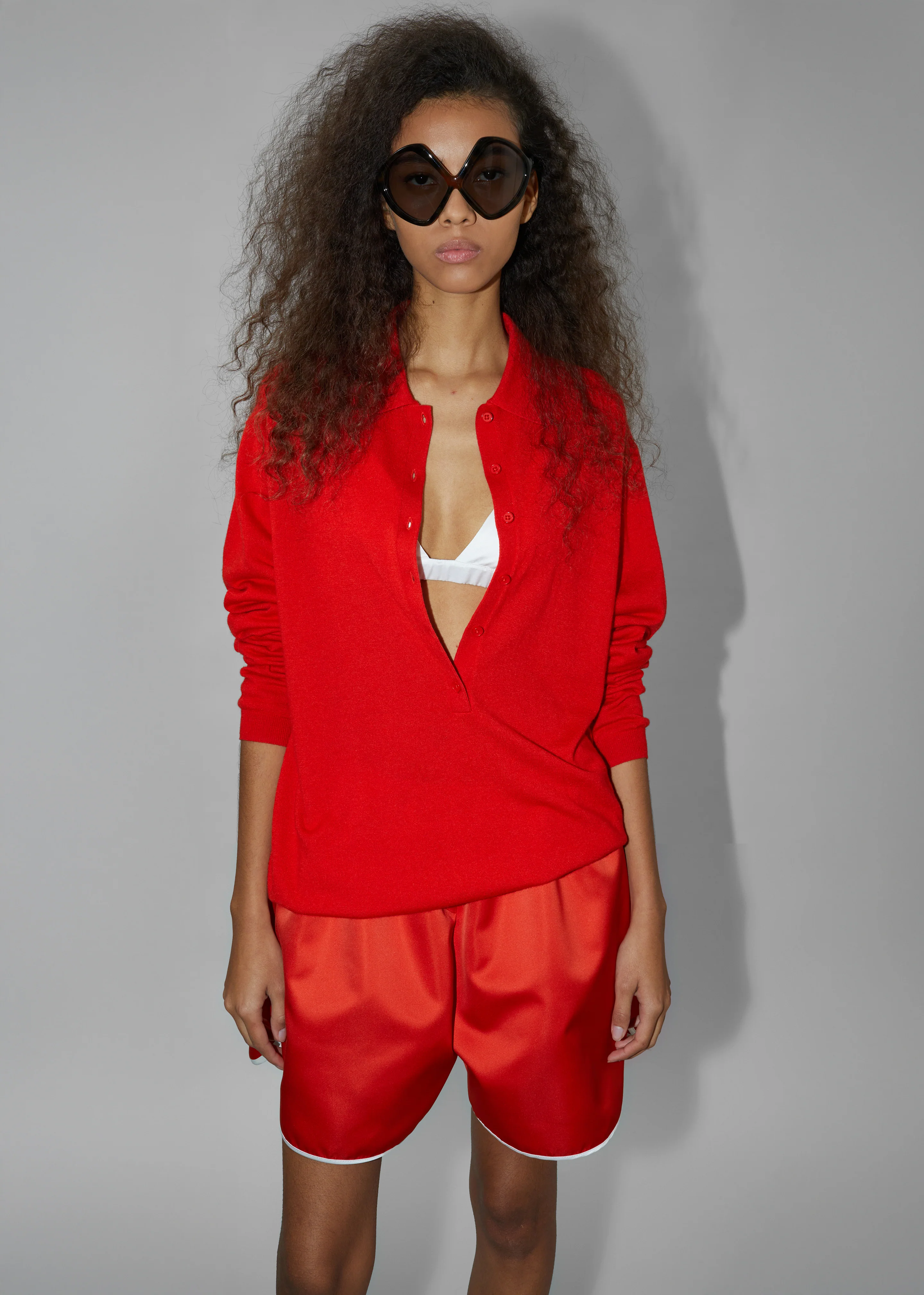 Tala Knit V-Neck Polo - Red - Image 8