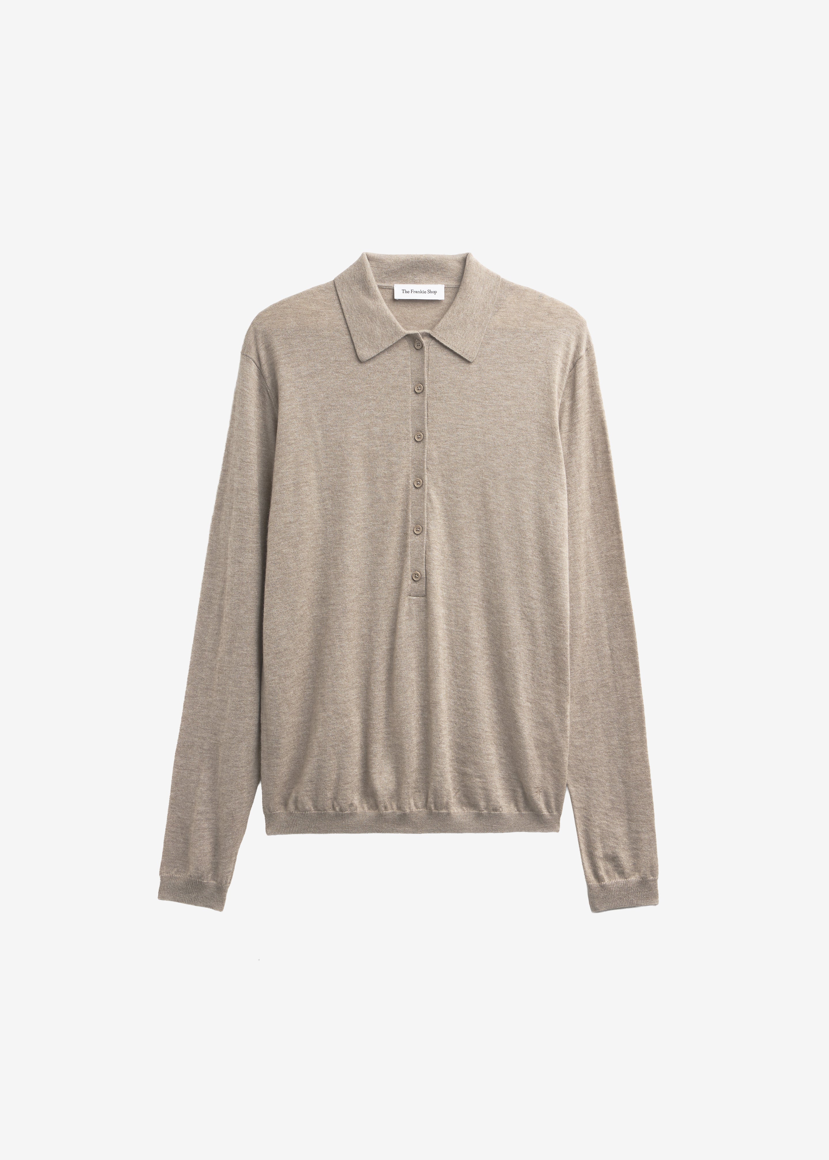 Tala Knit V-Neck Polo - Taupe Melange - Image 9