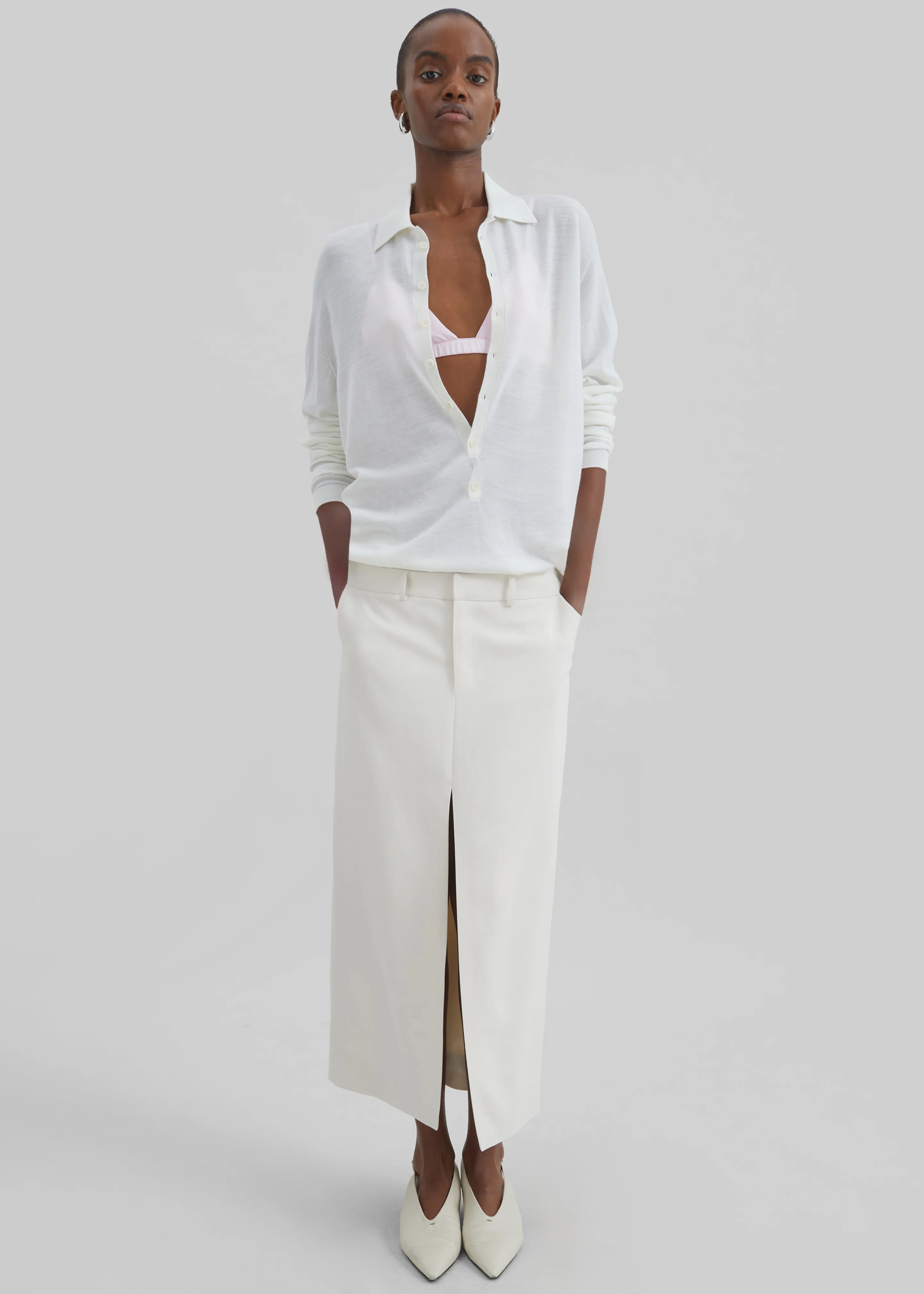 Tala Knit V-Neck Polo - White - Image 2