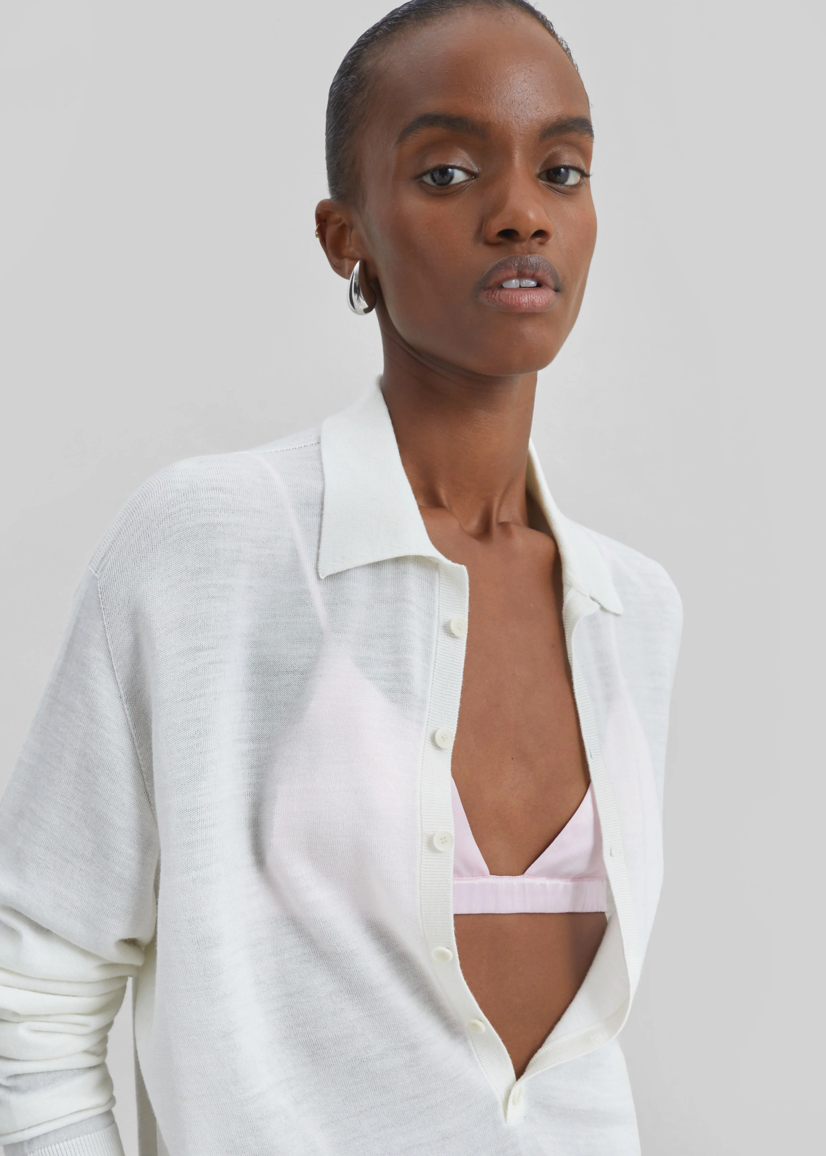 Tala Knit V-Neck Polo - White - Image 3