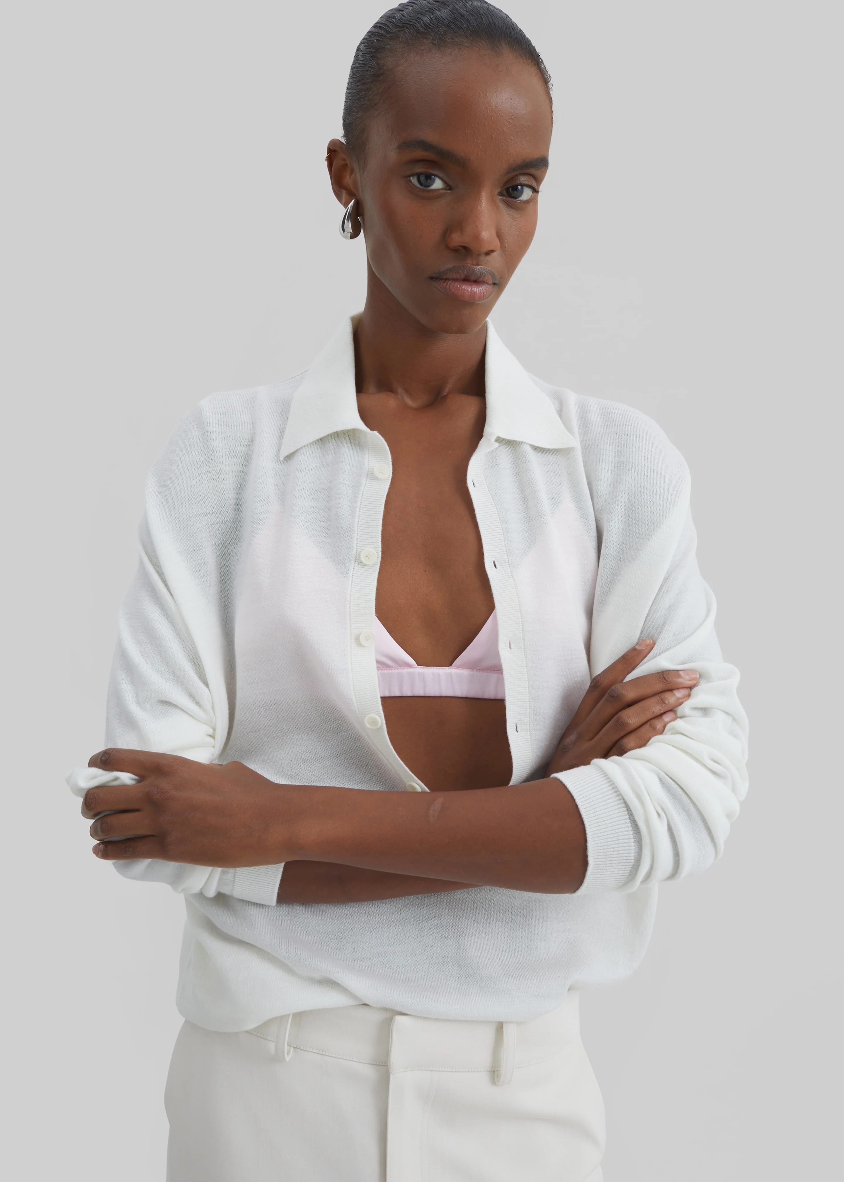 Tala Knit V-Neck Polo - White - Image 6