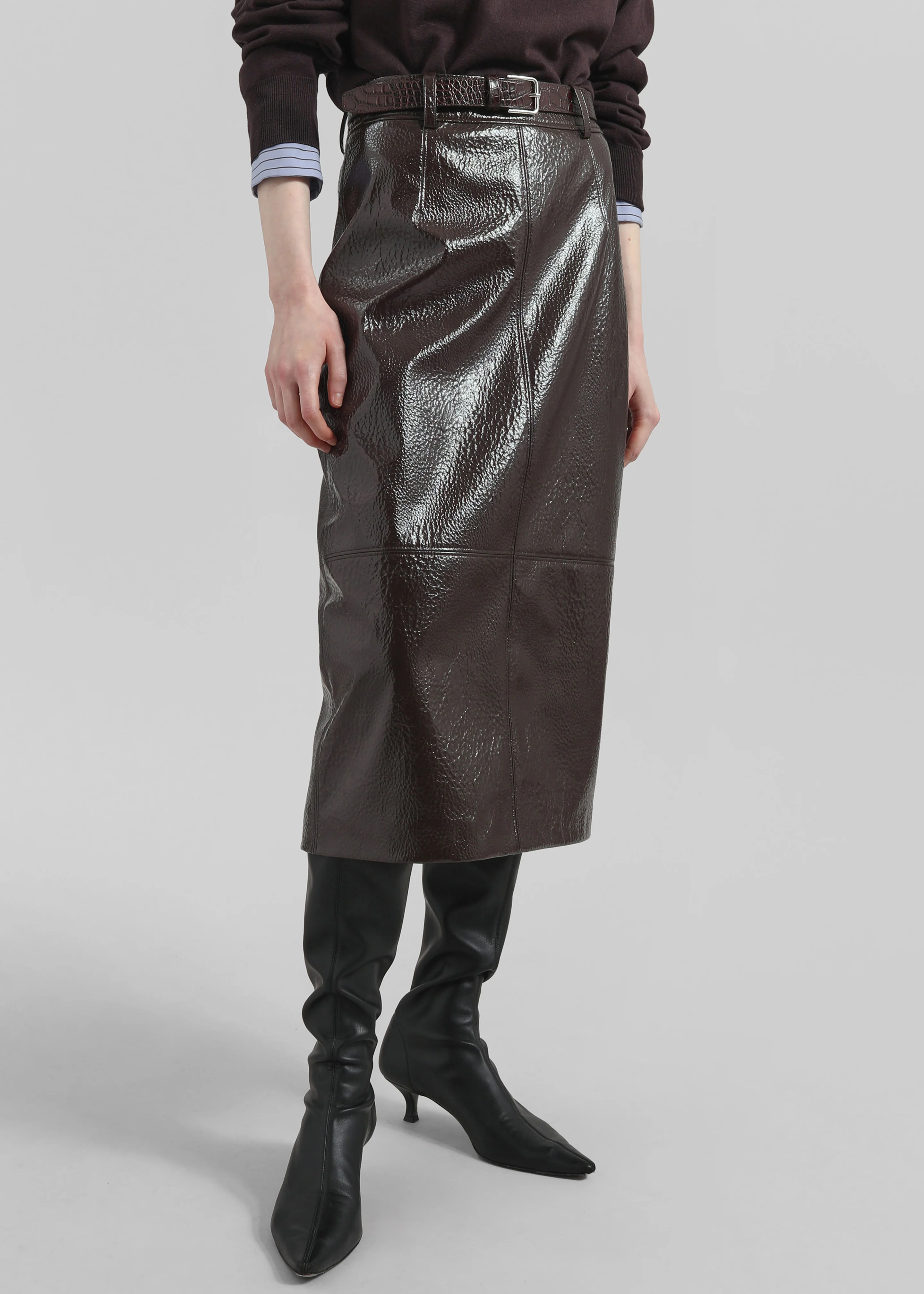 Taney Crackled Pencil Skirt - Brown - Image 2