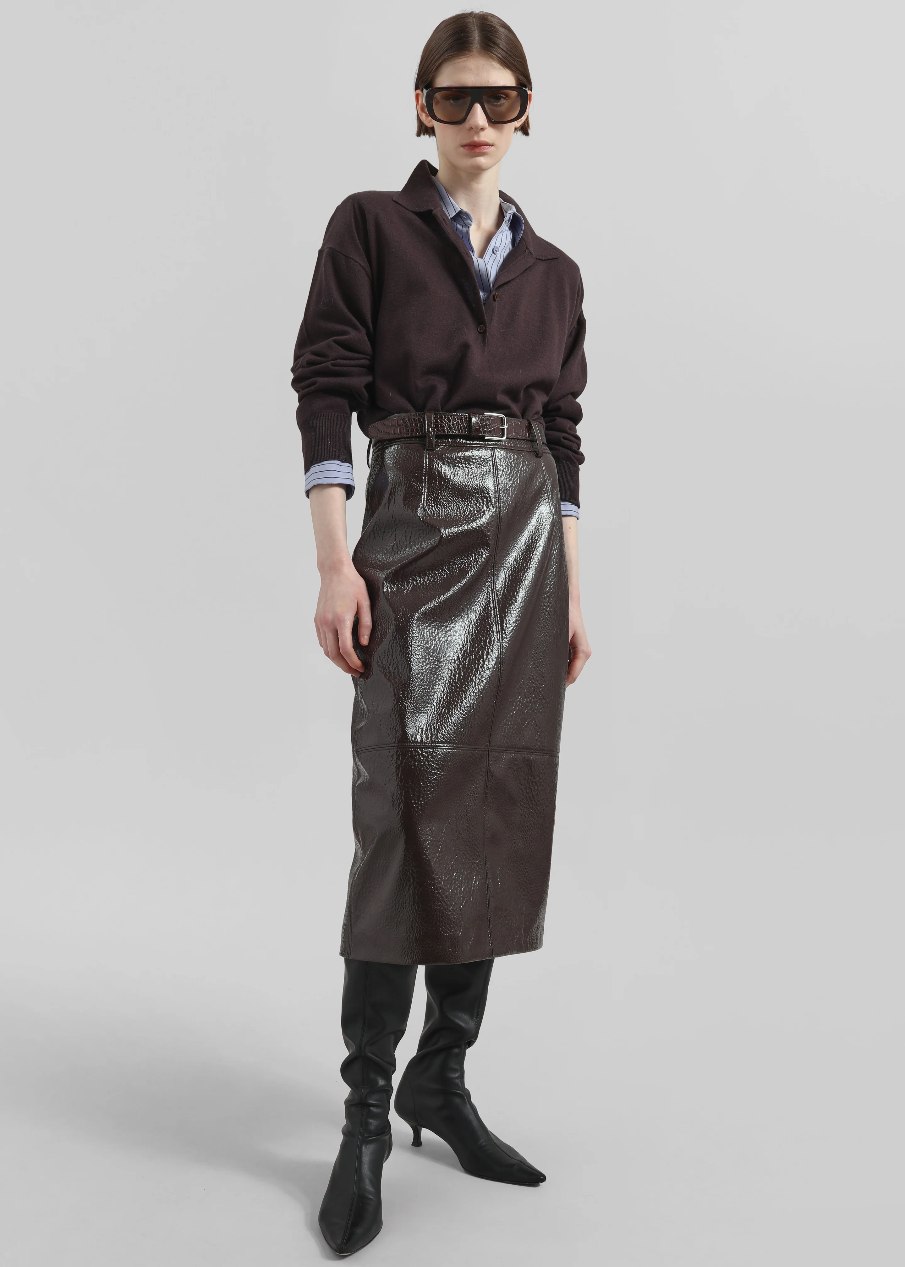 Taney Crackled Pencil Skirt - Brown - Image 4