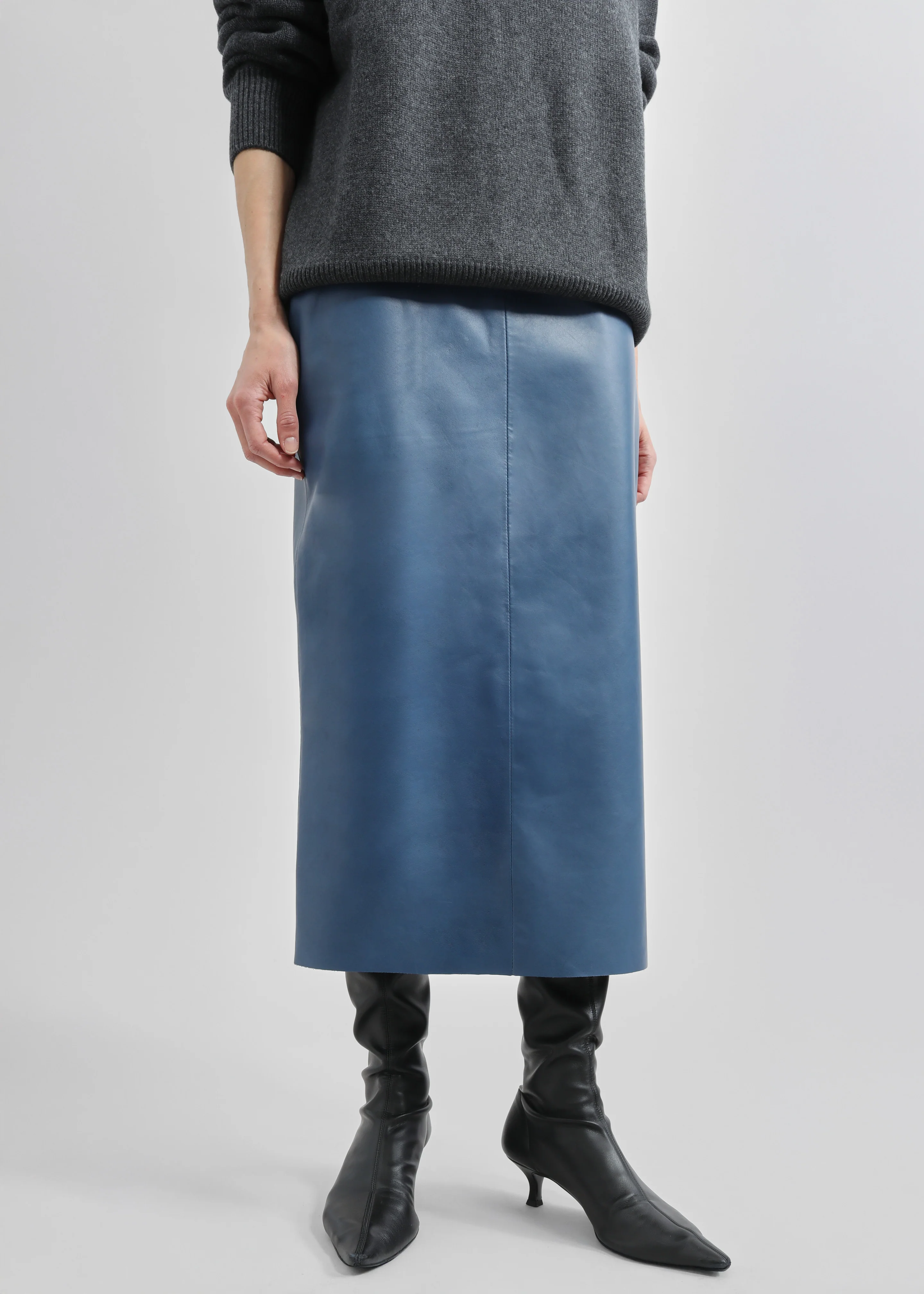 Taney Leather Midi Skirt - Cobalt - Image 2
