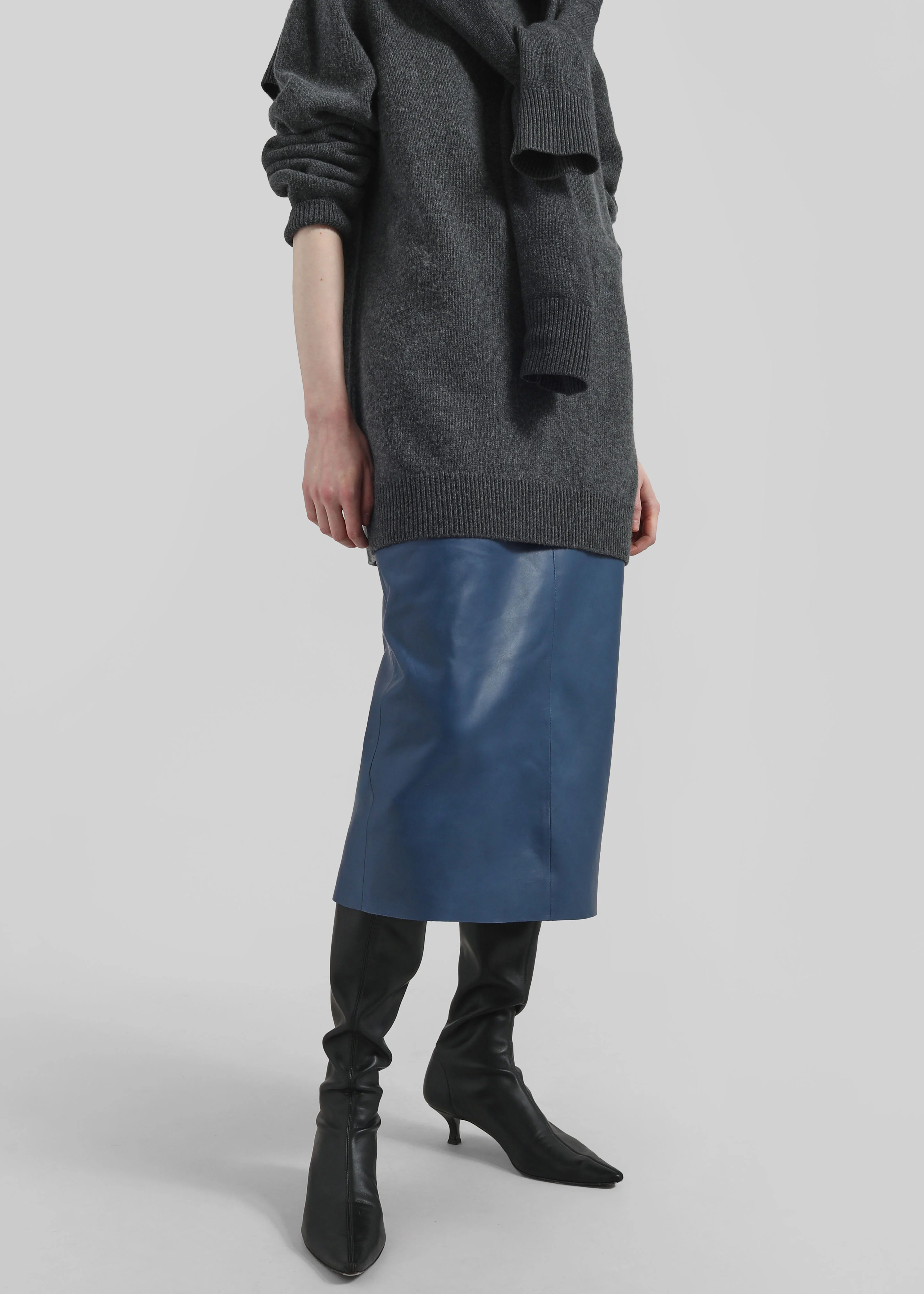 Taney Leather Midi Skirt - Cobalt - Image 5