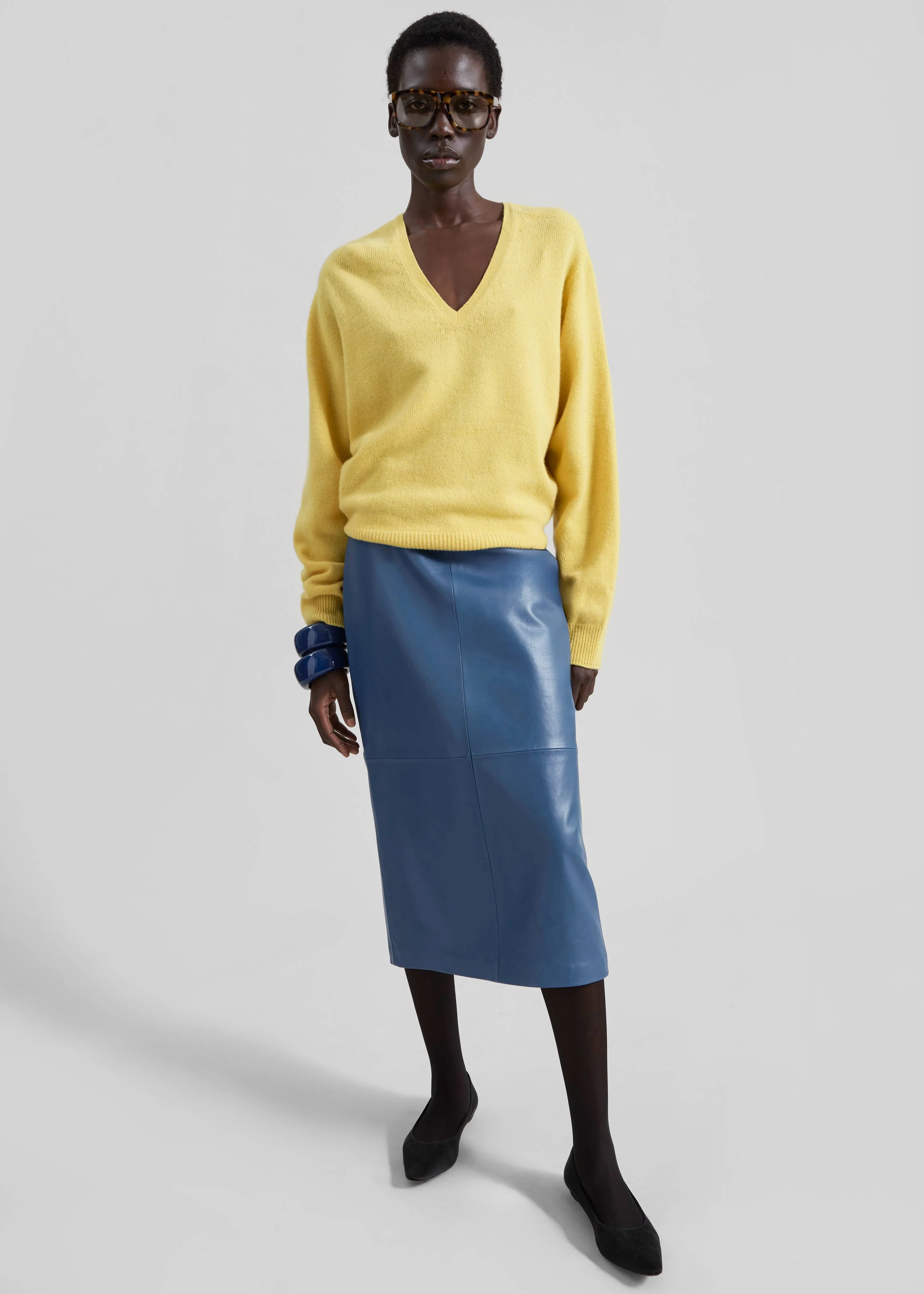 Taney Leather Midi Skirt - Cobalt - Image 6