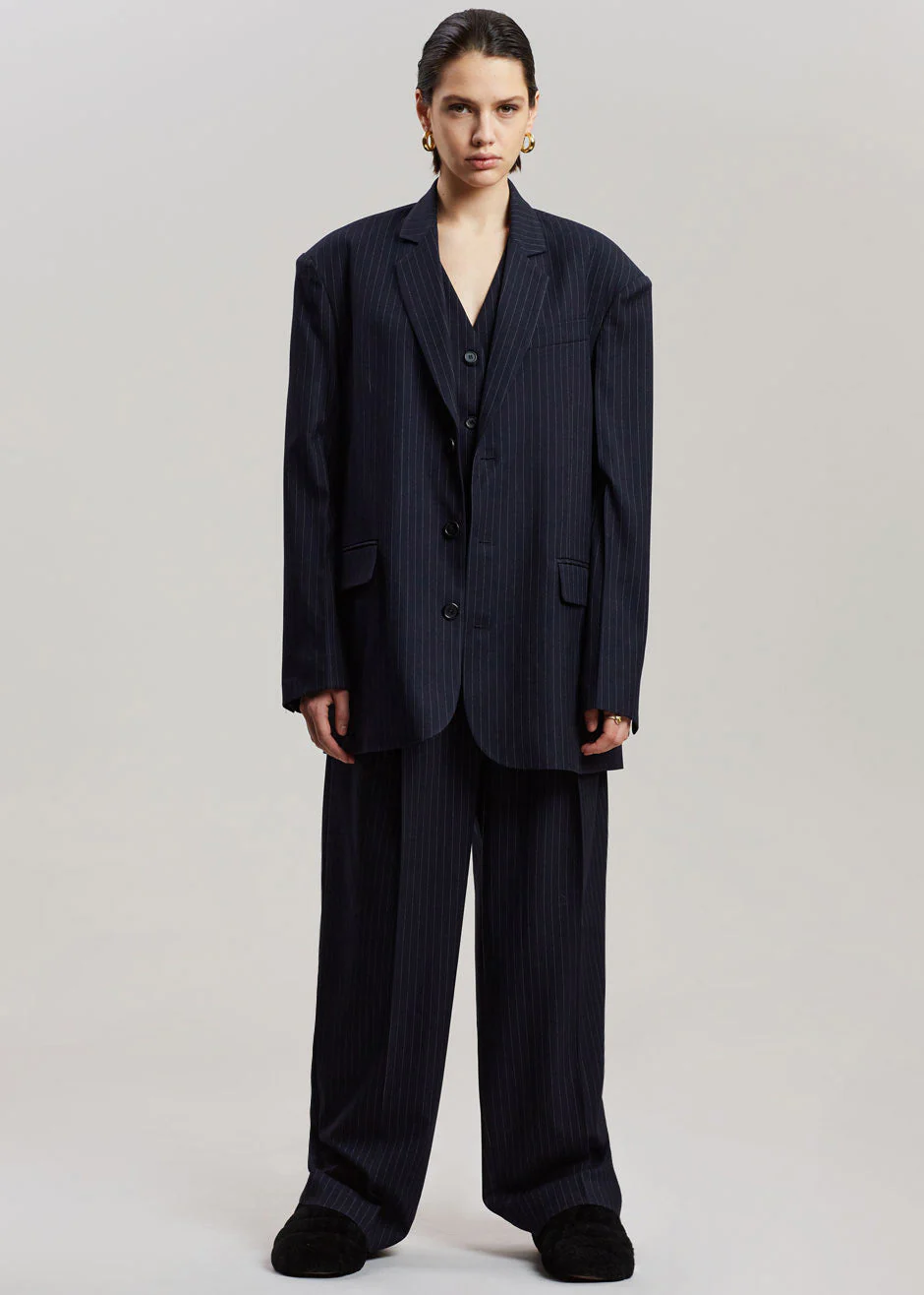 Tansy Oversized Blazer - Navy Pinstripe - Image 11