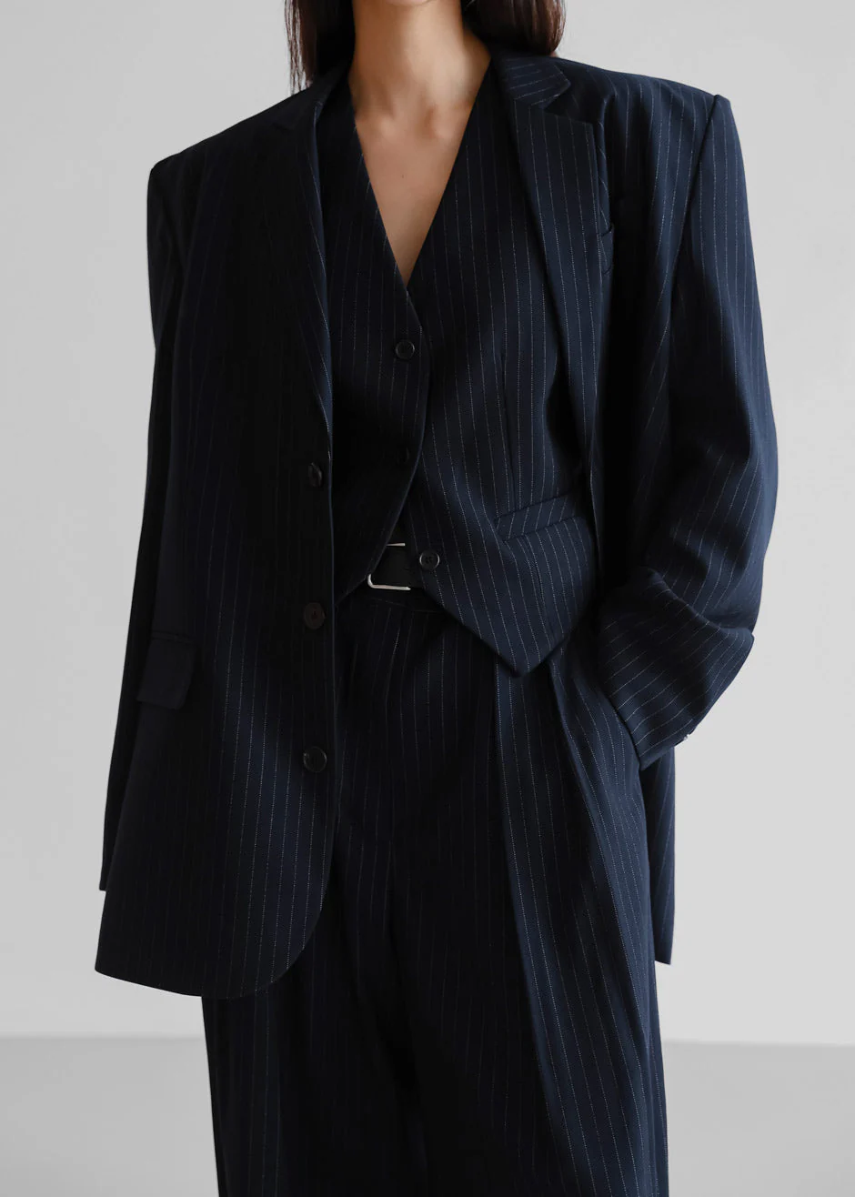 Tansy Oversized Blazer - Navy Pinstripe - Image 5