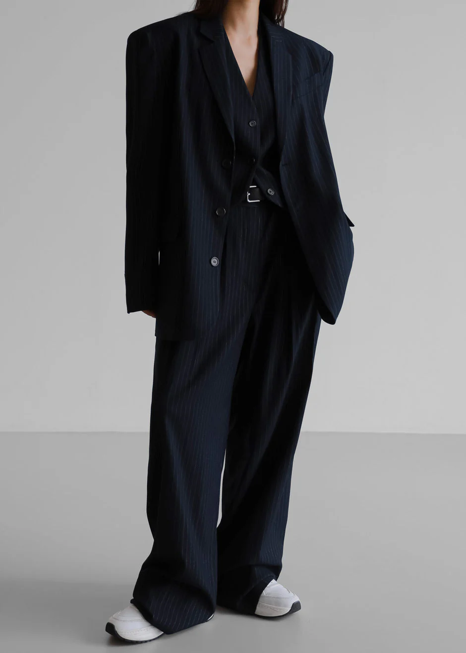 Tansy Oversized Blazer - Navy Pinstripe - Image 6
