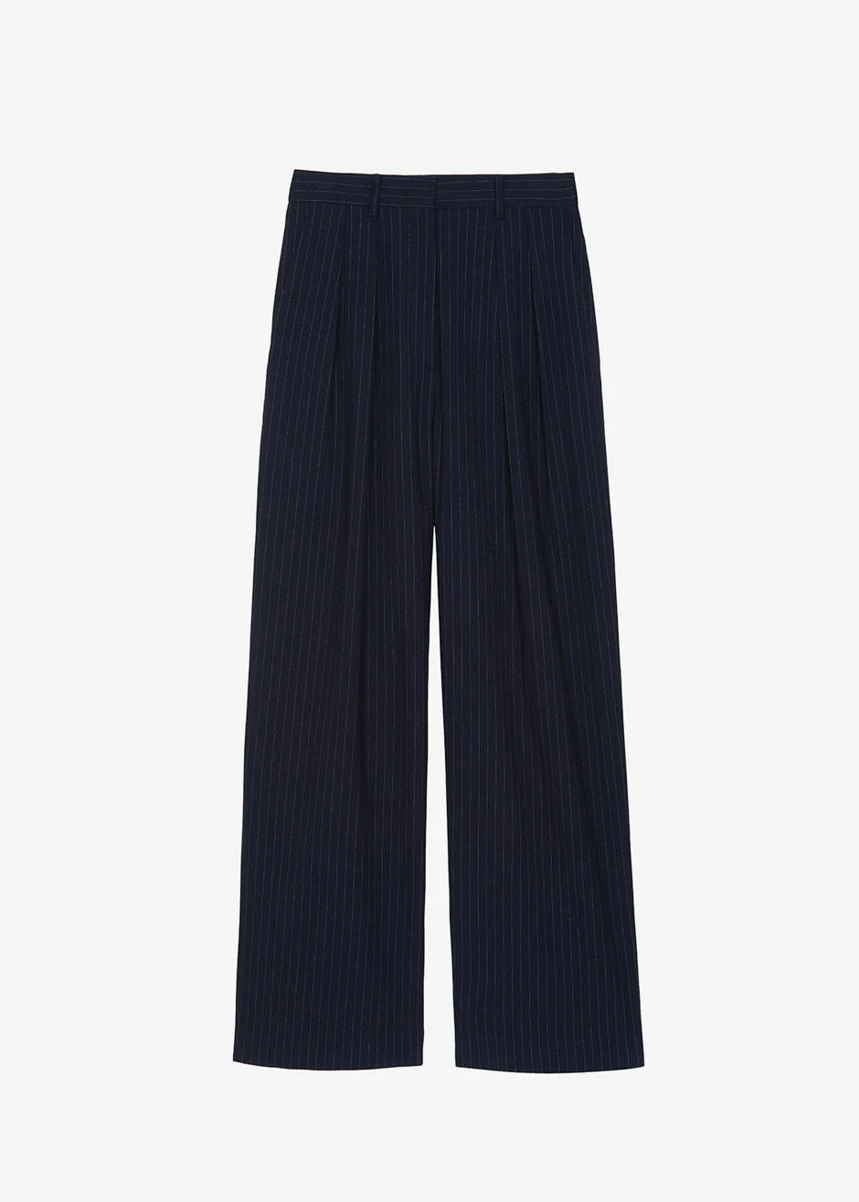 Tansy Pleated Trousers - Navy Pinstripe - Image 12