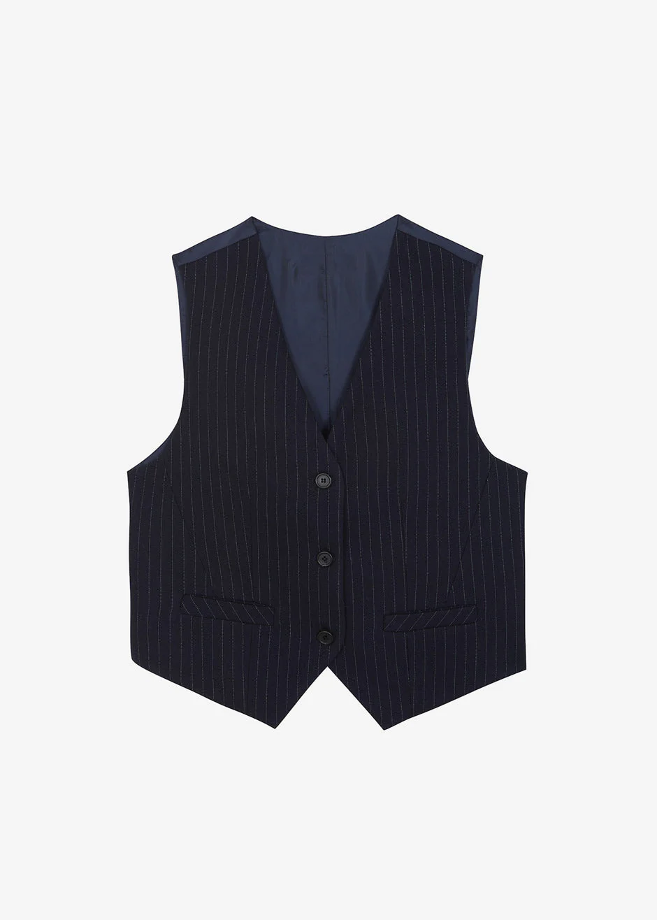 Tansy Tailored Vest - Navy Pinstripe - Image 12