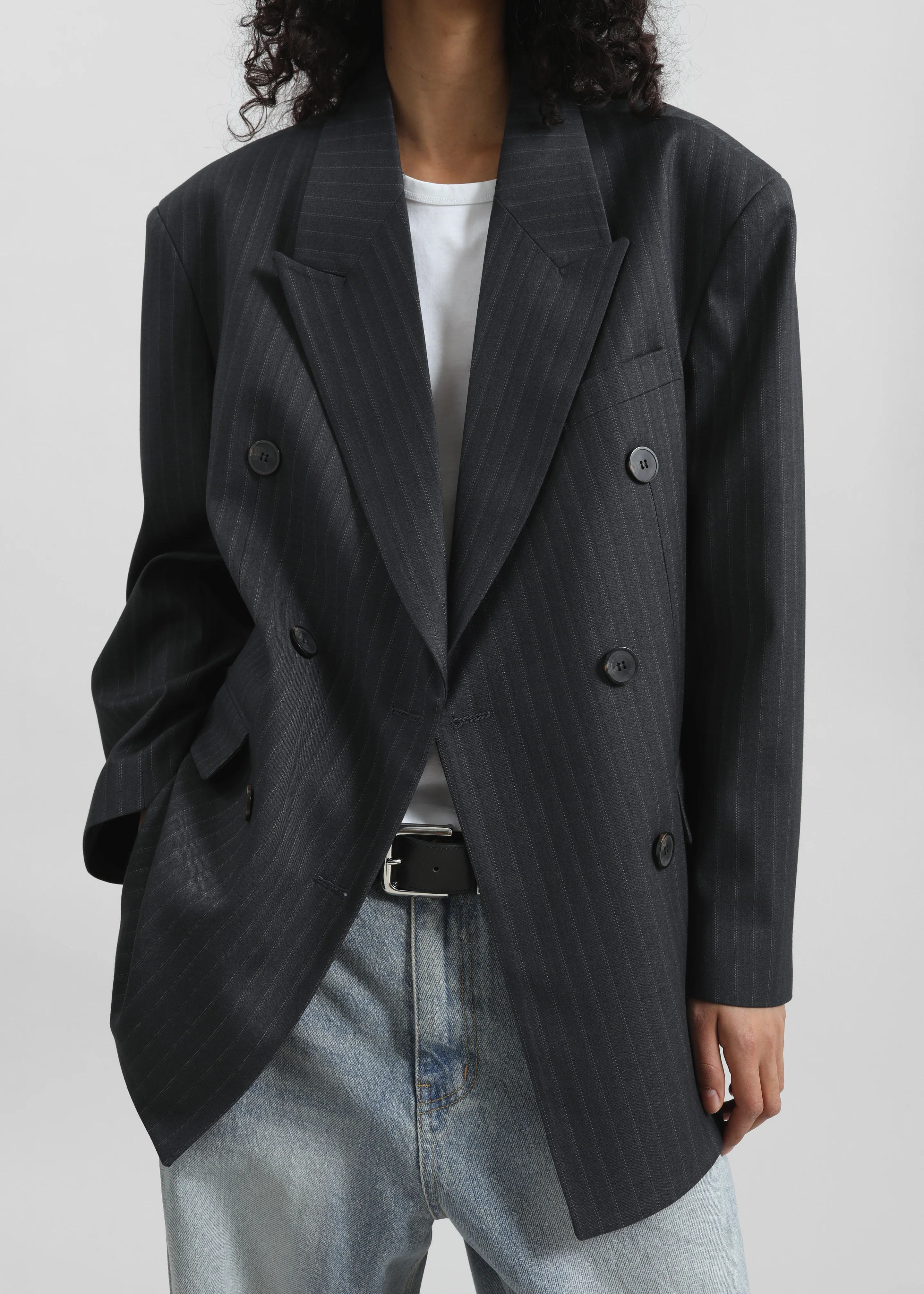 Tarbert Double-Breasted Blazer - Grey/White Pinstripe - Image 3