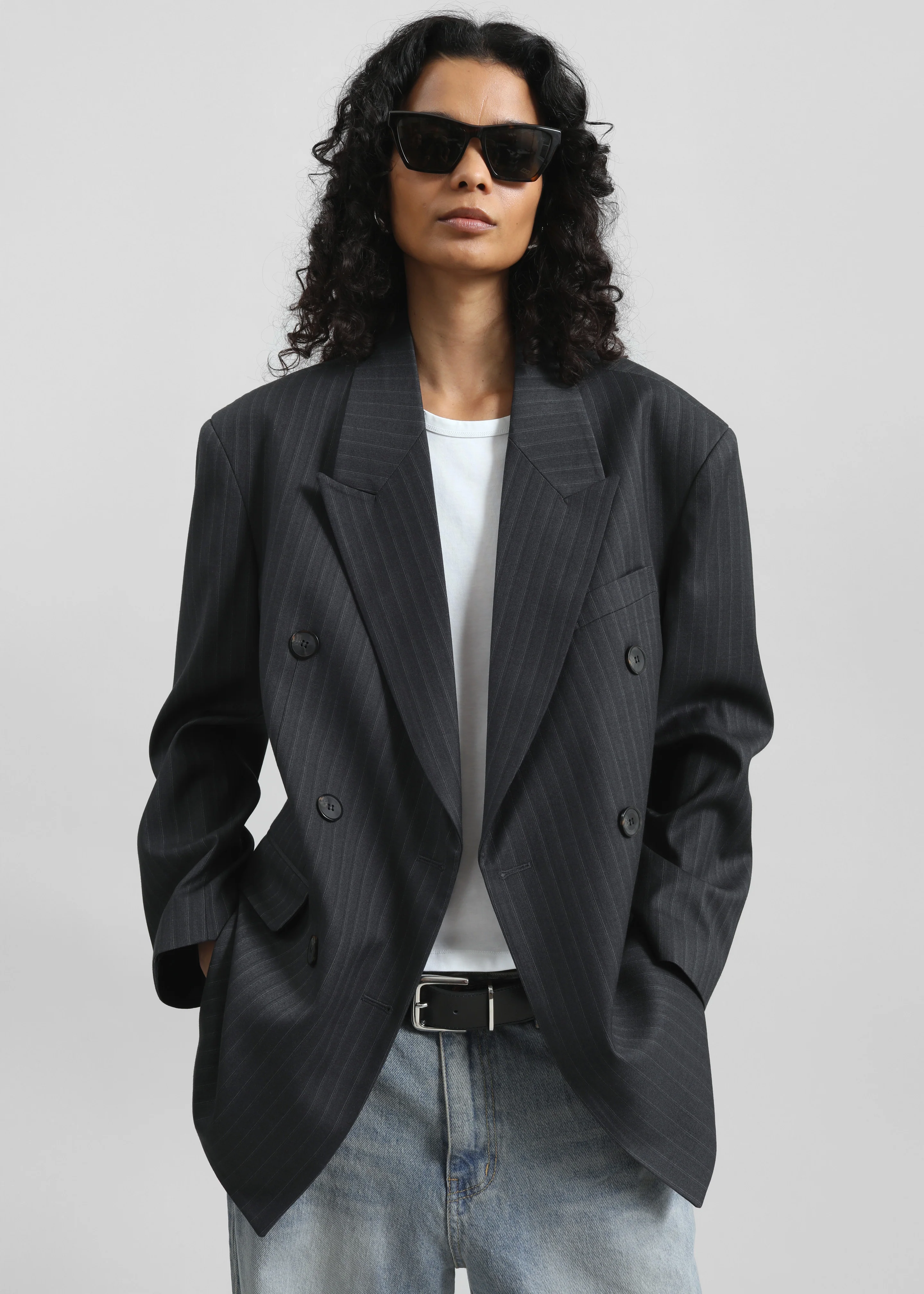 Tarbert Double-Breasted Blazer - Grey/White Pinstripe - Image 4