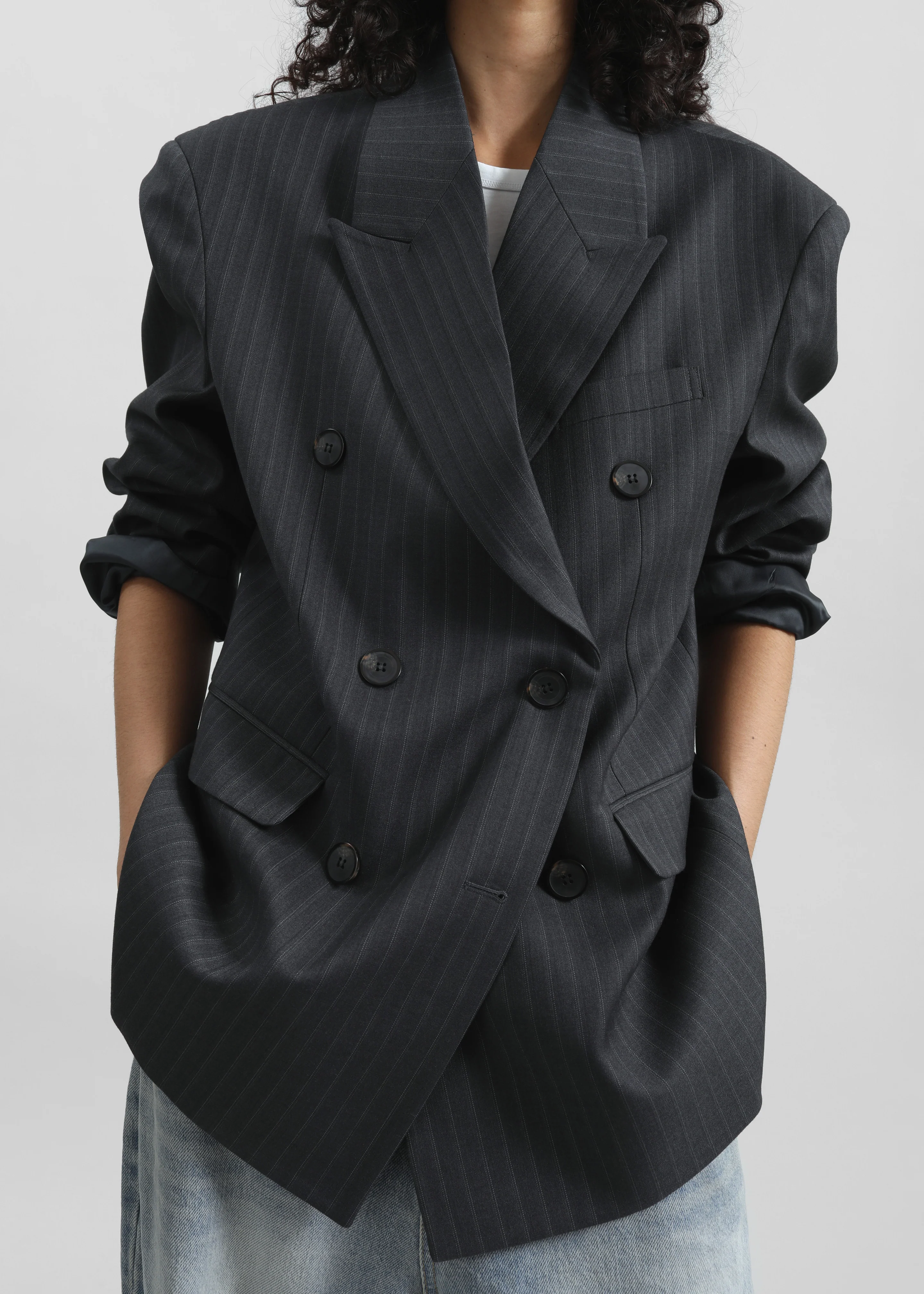 Tarbert Double-Breasted Blazer - Grey/White Pinstripe - Image 5
