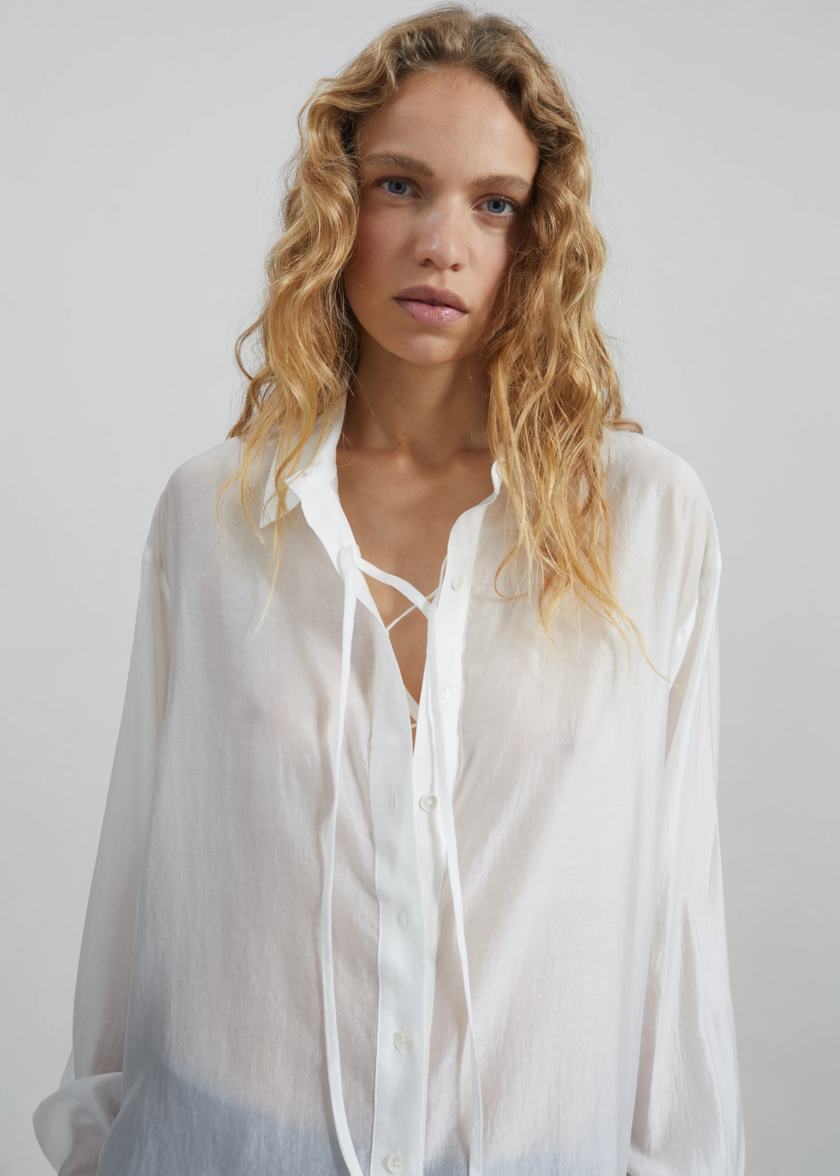 Tarra Tie-Front Sheer Shirt - White - Image 3