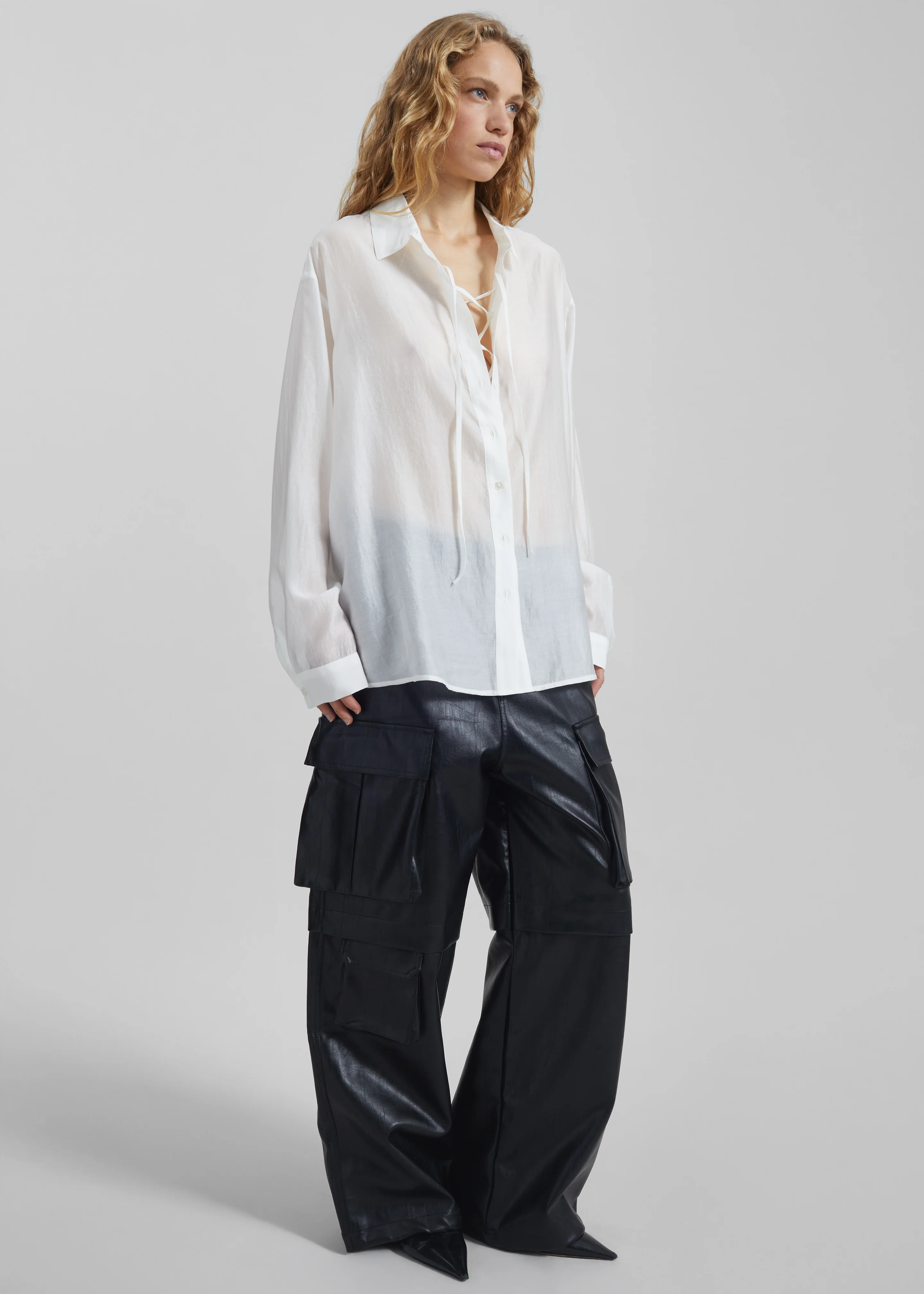 Tarra Tie-Front Sheer Shirt - White - Image 5