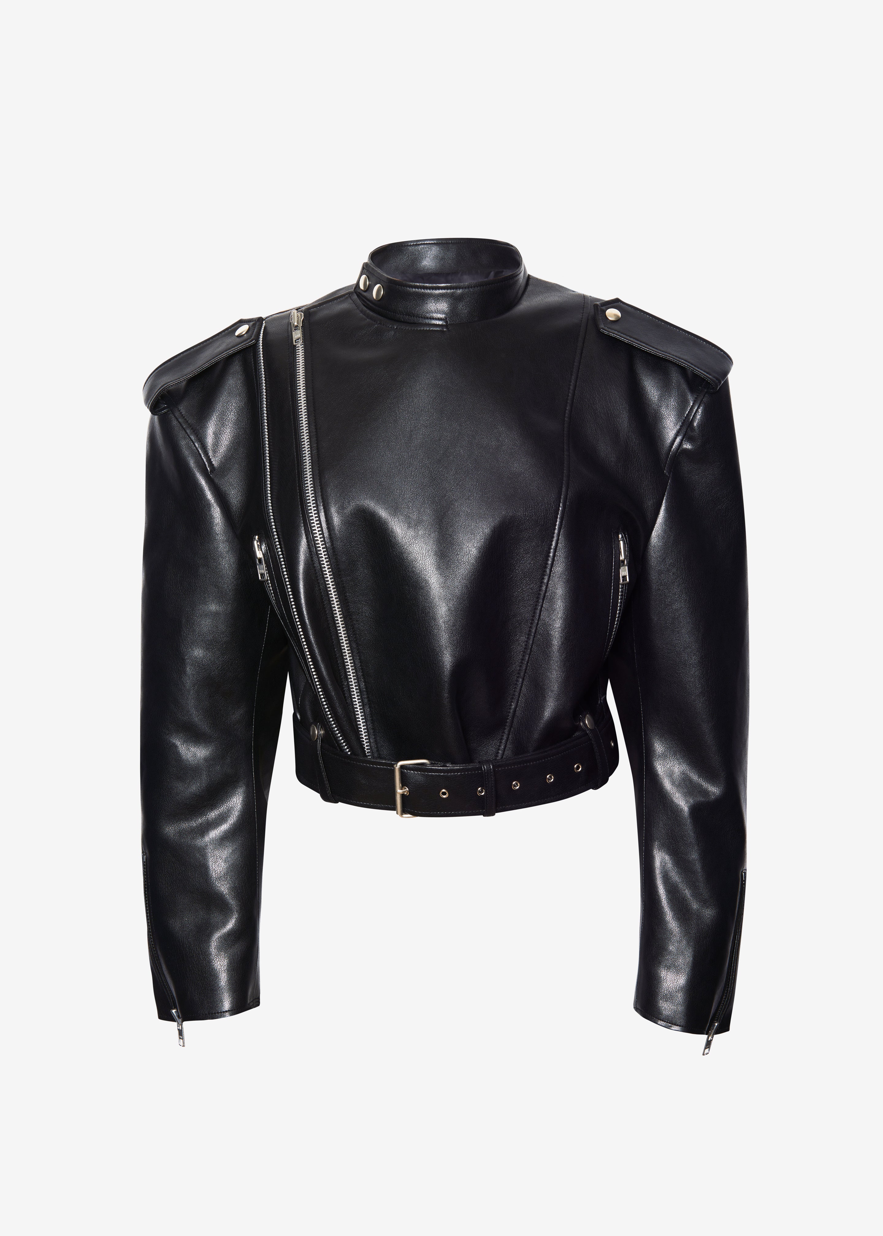Teagan Boxy Faux Leather Jacket - Black - Image 11